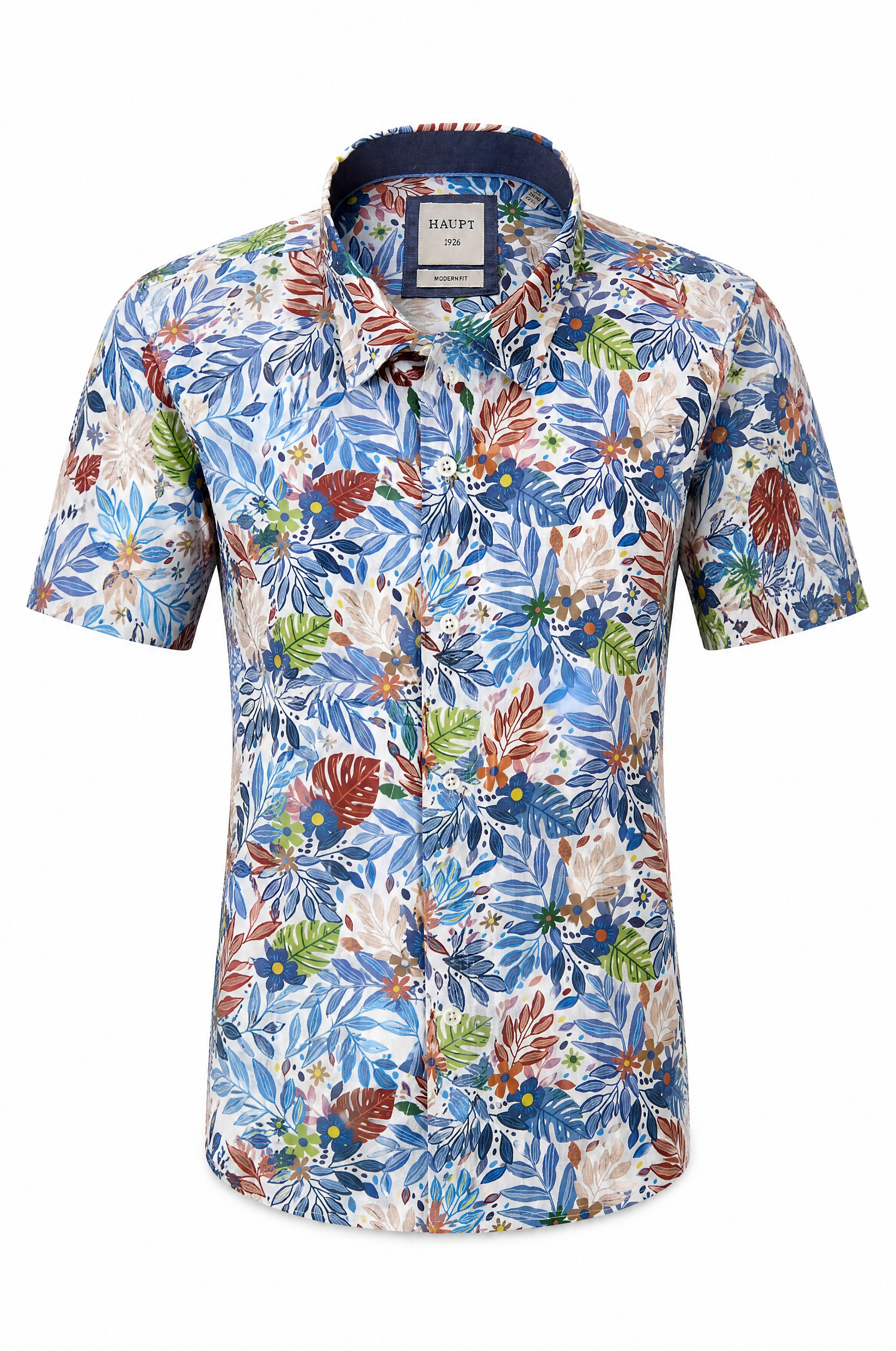Modern Fit Katoenen Herenhemd Met Korte Mouwen En Bloemenprint Multicolor
