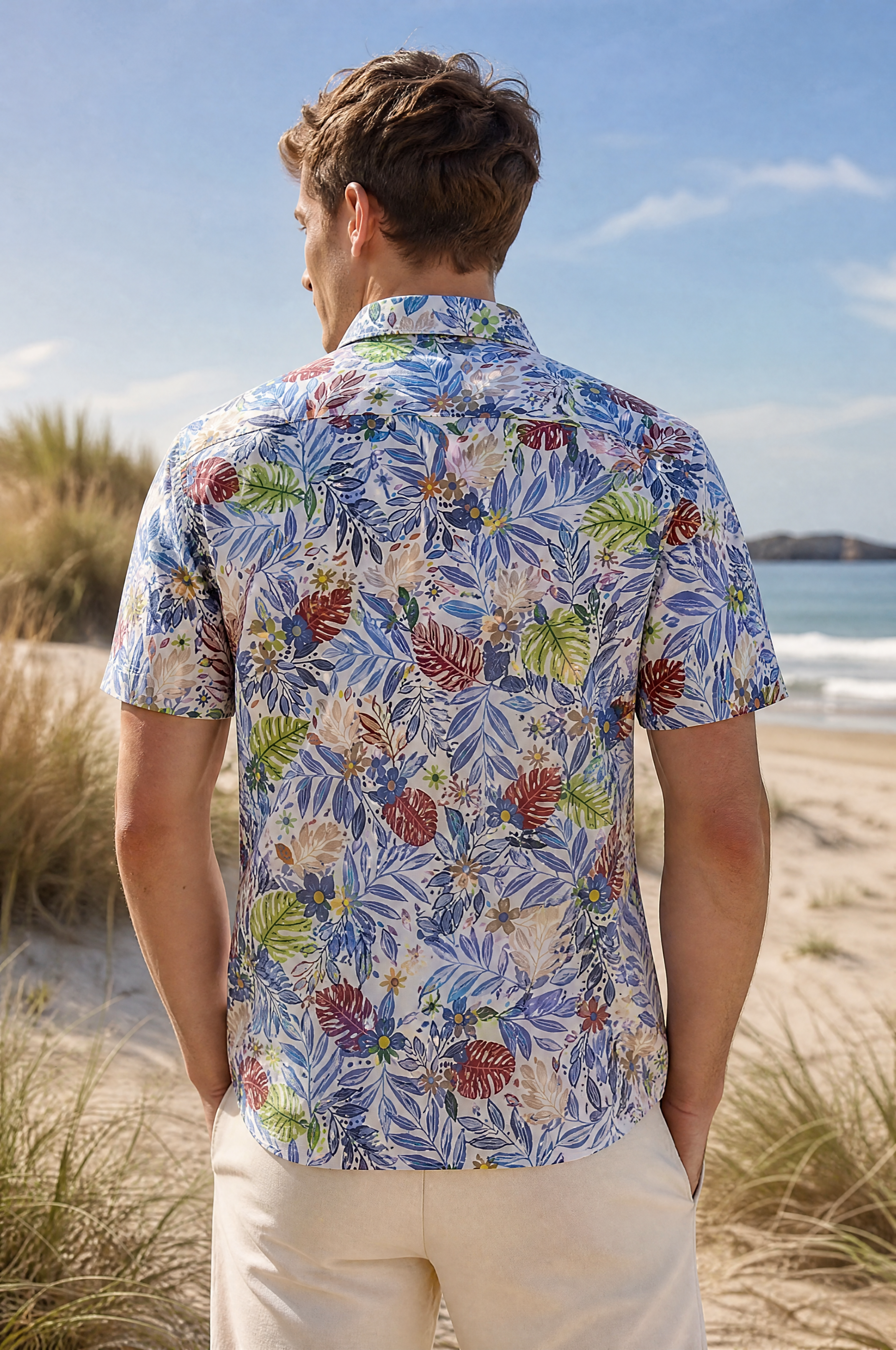 Modern Fit Katoenen Herenhemd Met Korte Mouwen En Bloemenprint Multicolor
