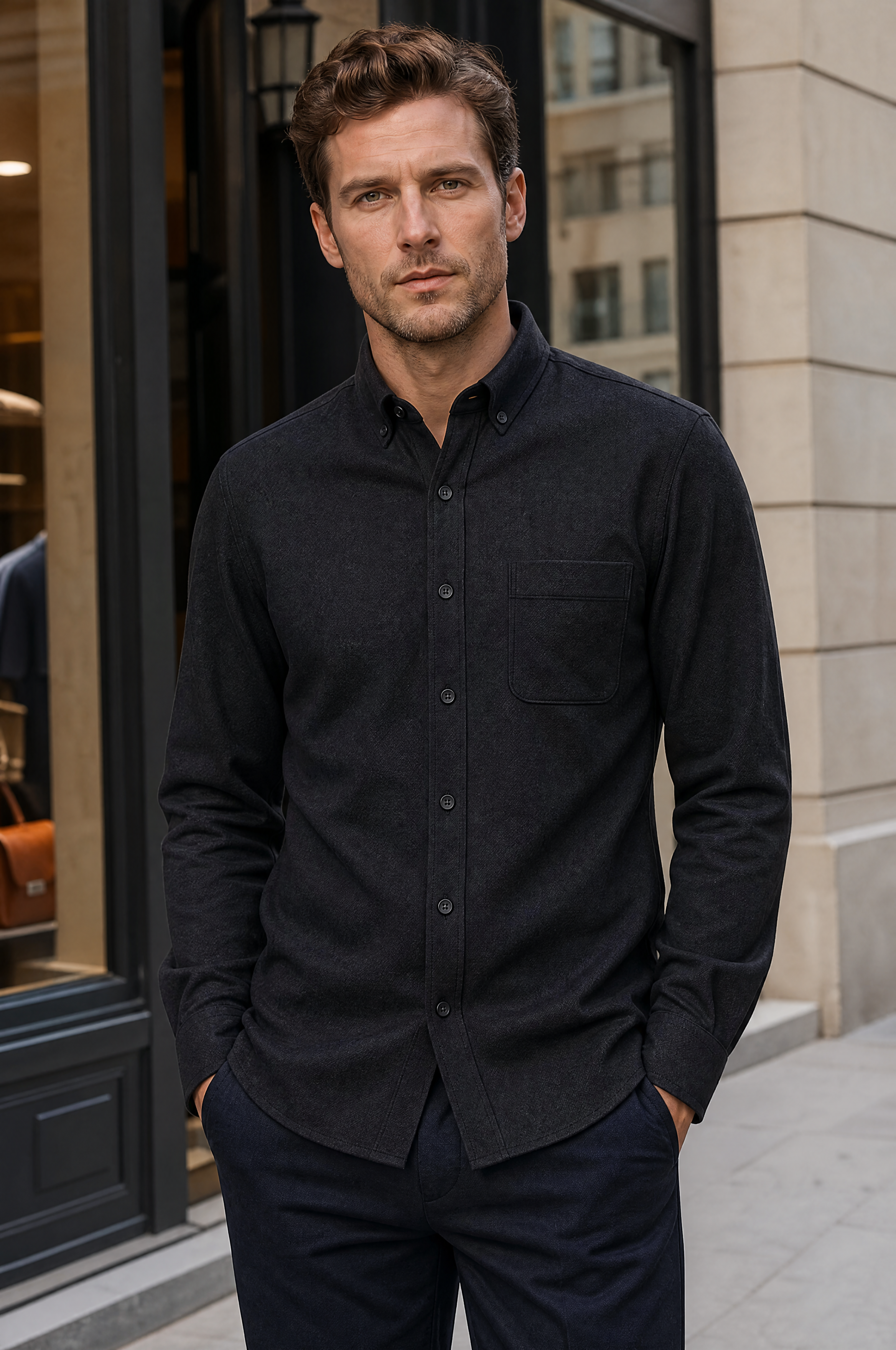 Flanell Regular Fit Herrenhemd Langarm in Marine ideal Frühling