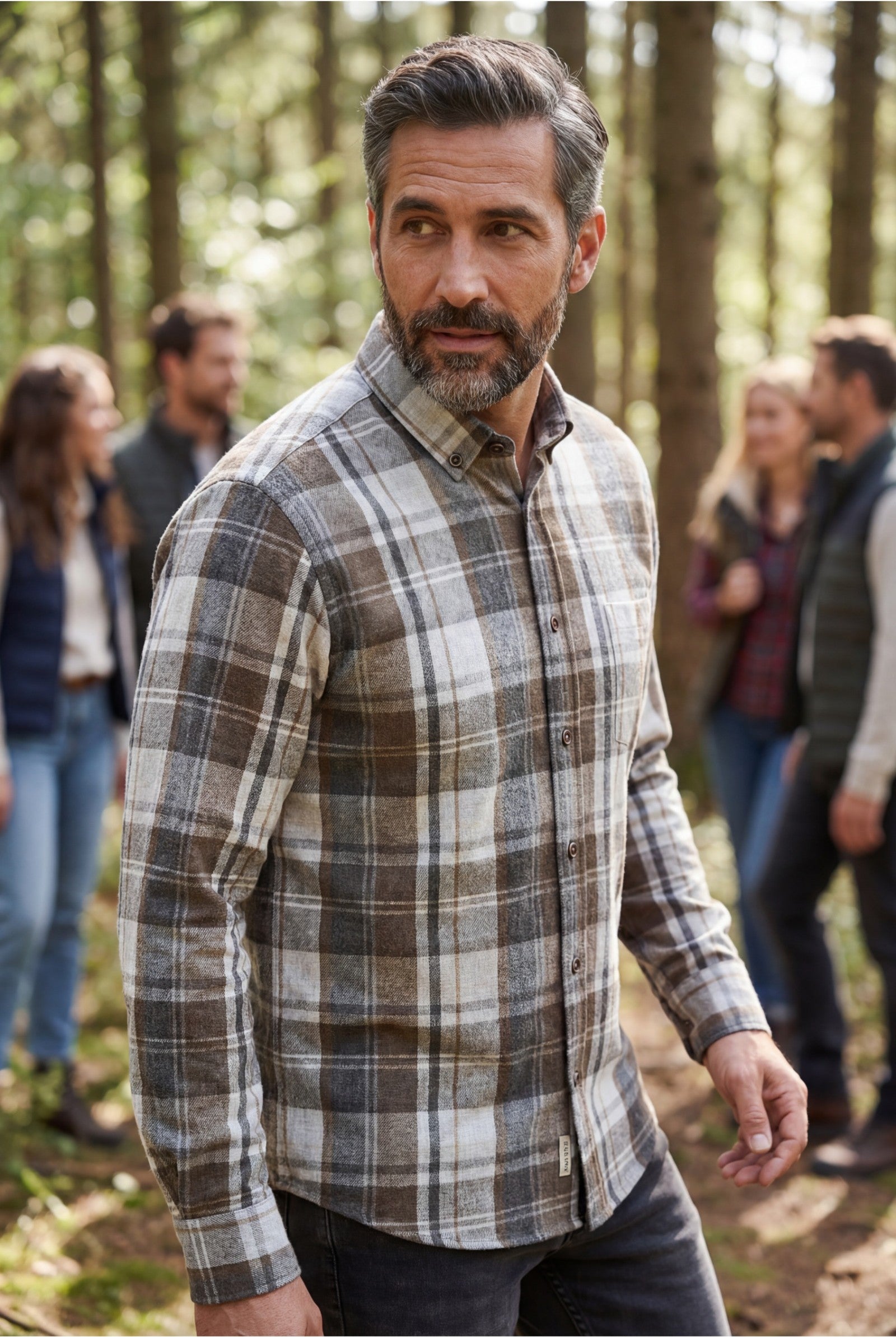 Regular Fit Langarm Flanell-Herrenhemd Karomuster Brown Style Frühling