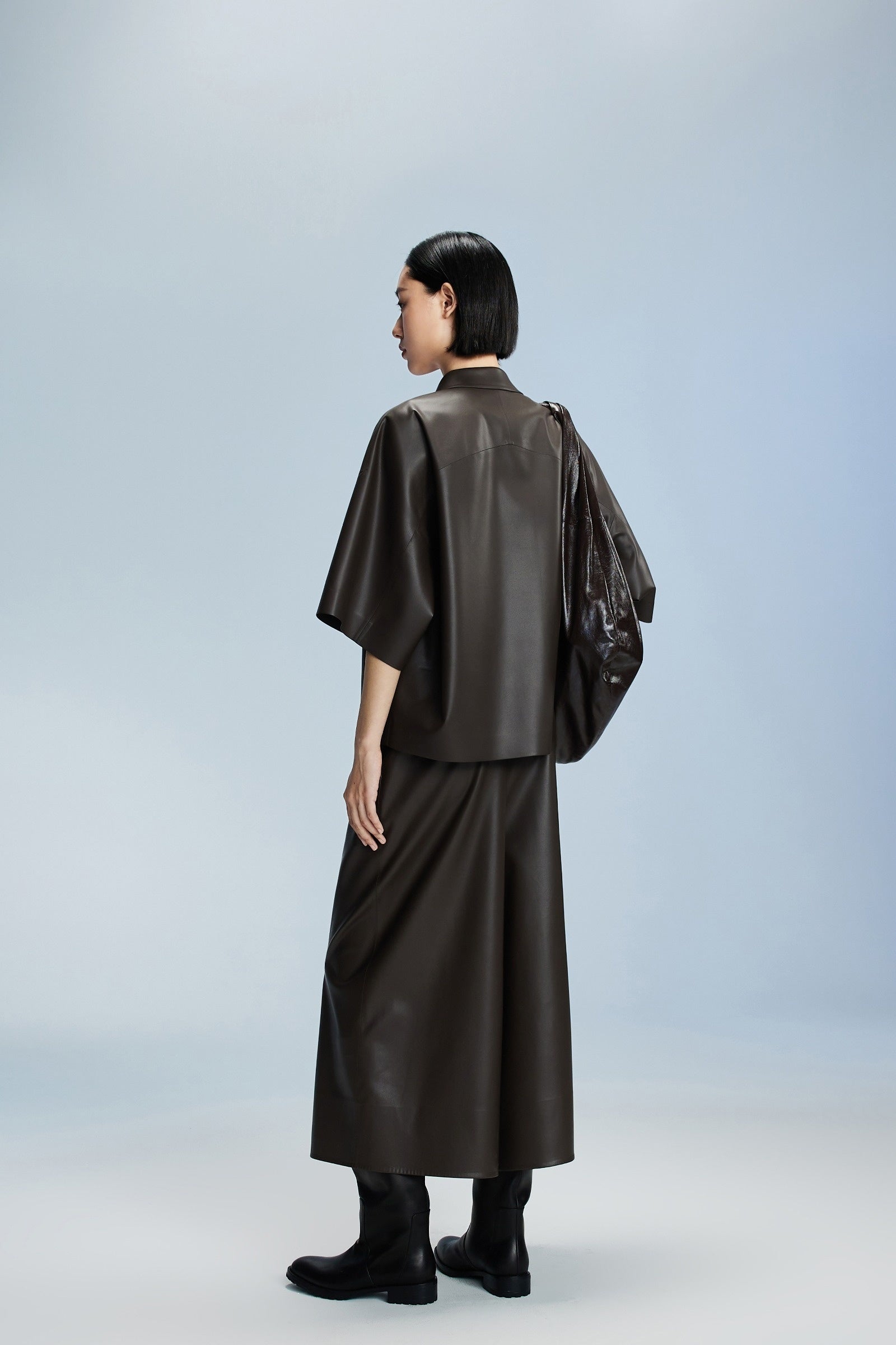 Damen weite 3/4 Hose mit seitlichem Reißverschluss Braun LESS