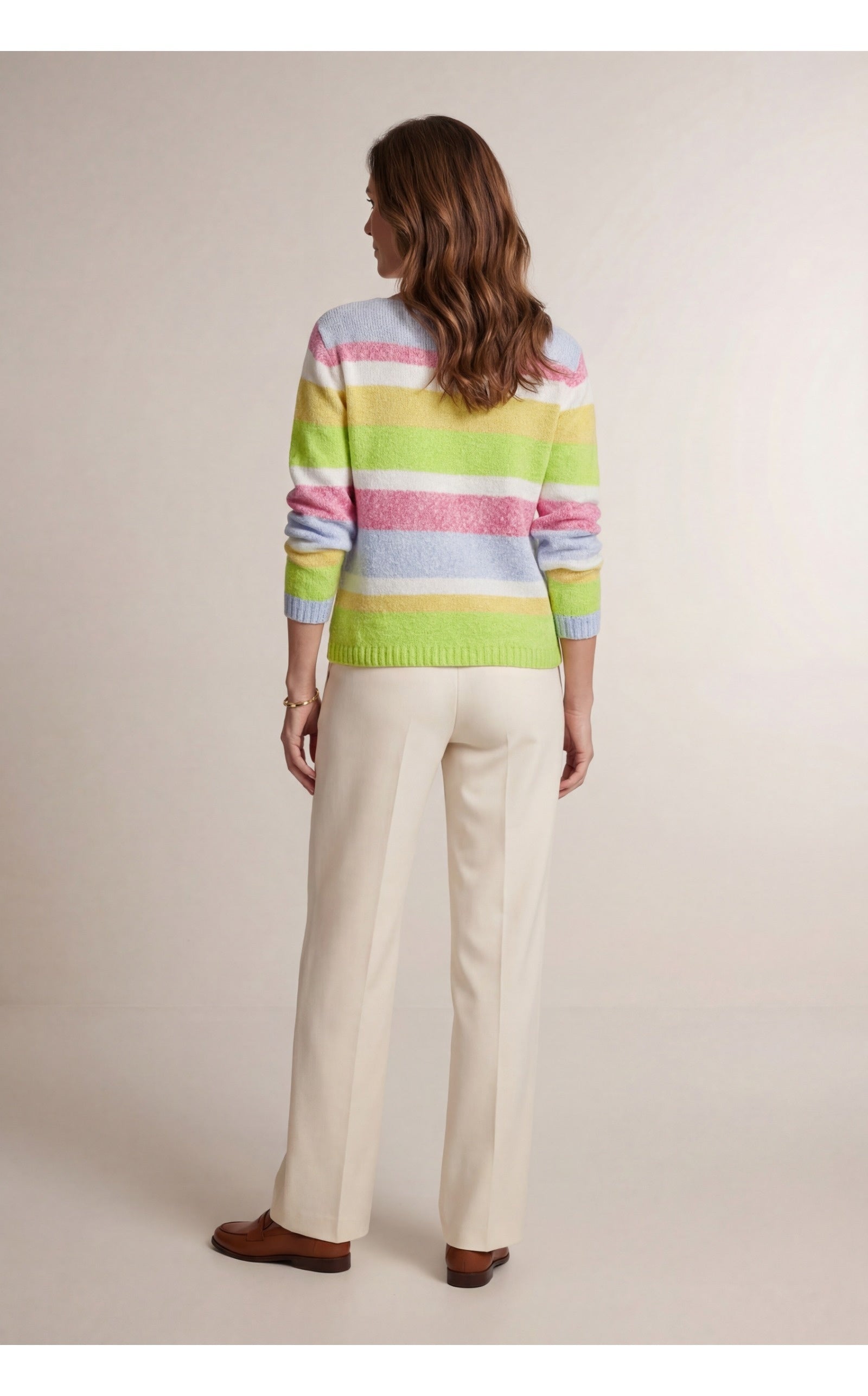 Bunter Damen Loose Strickpullover mit Blockstreifen in Melange & Frühlingsfarben Zaubermond