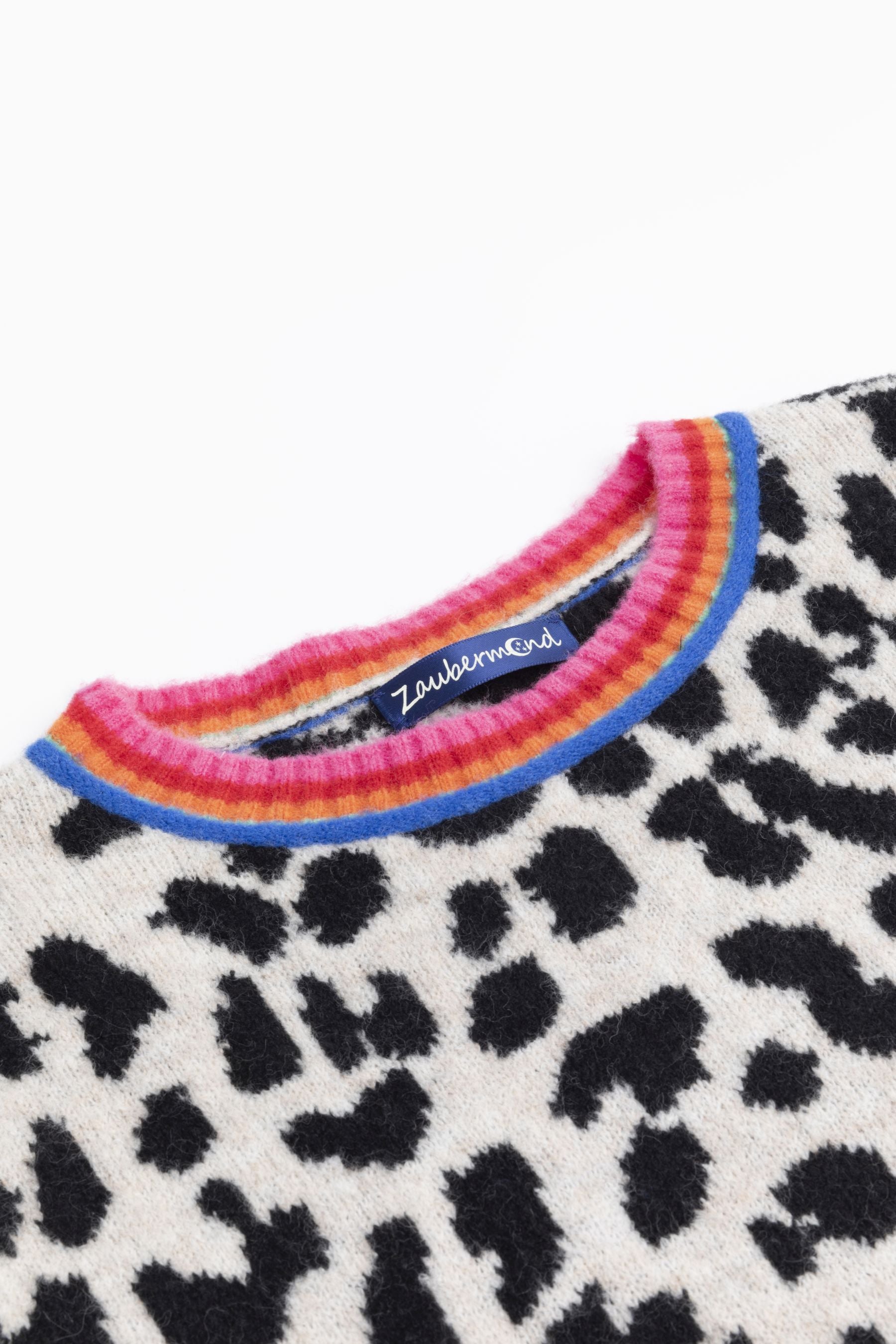 Jersey de punto con estampado de leopardo y puños arcoíris BEIGE