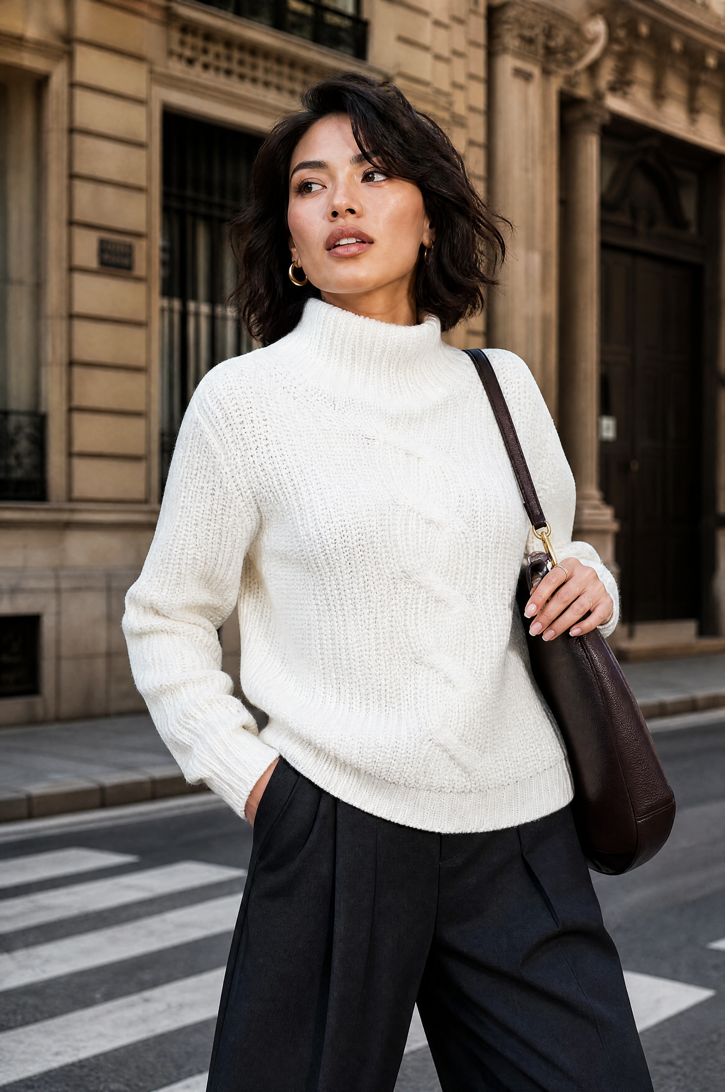 Cassis gebreide trui met opstaande kraag - WHITE
