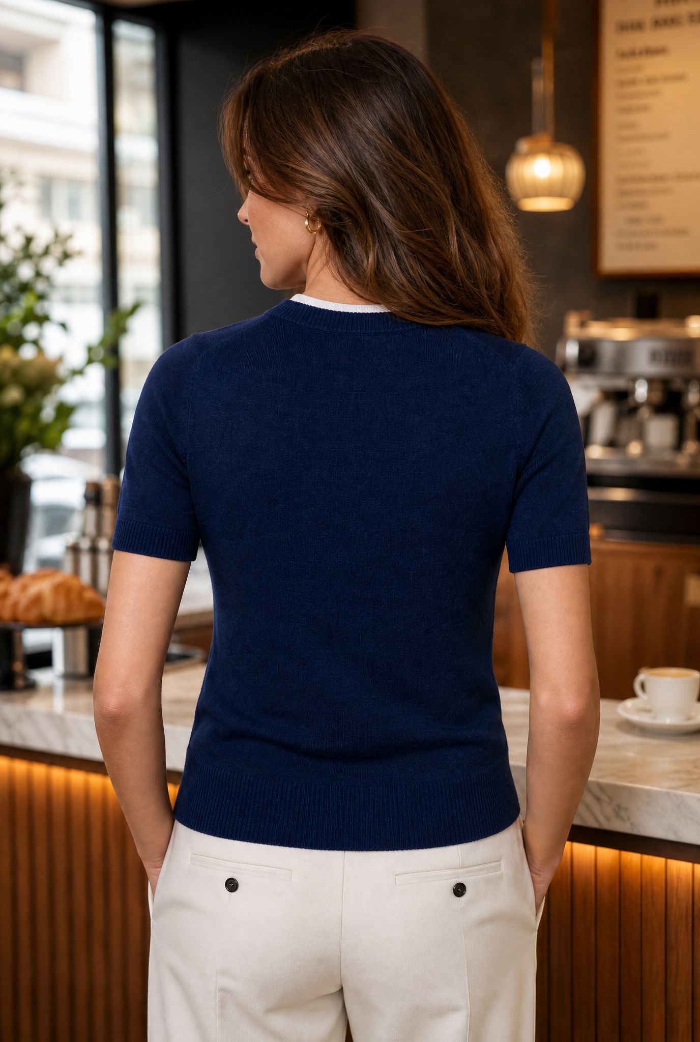Basic Wolle Feinstrickshirt für Damen in Marine ideal Frühling
