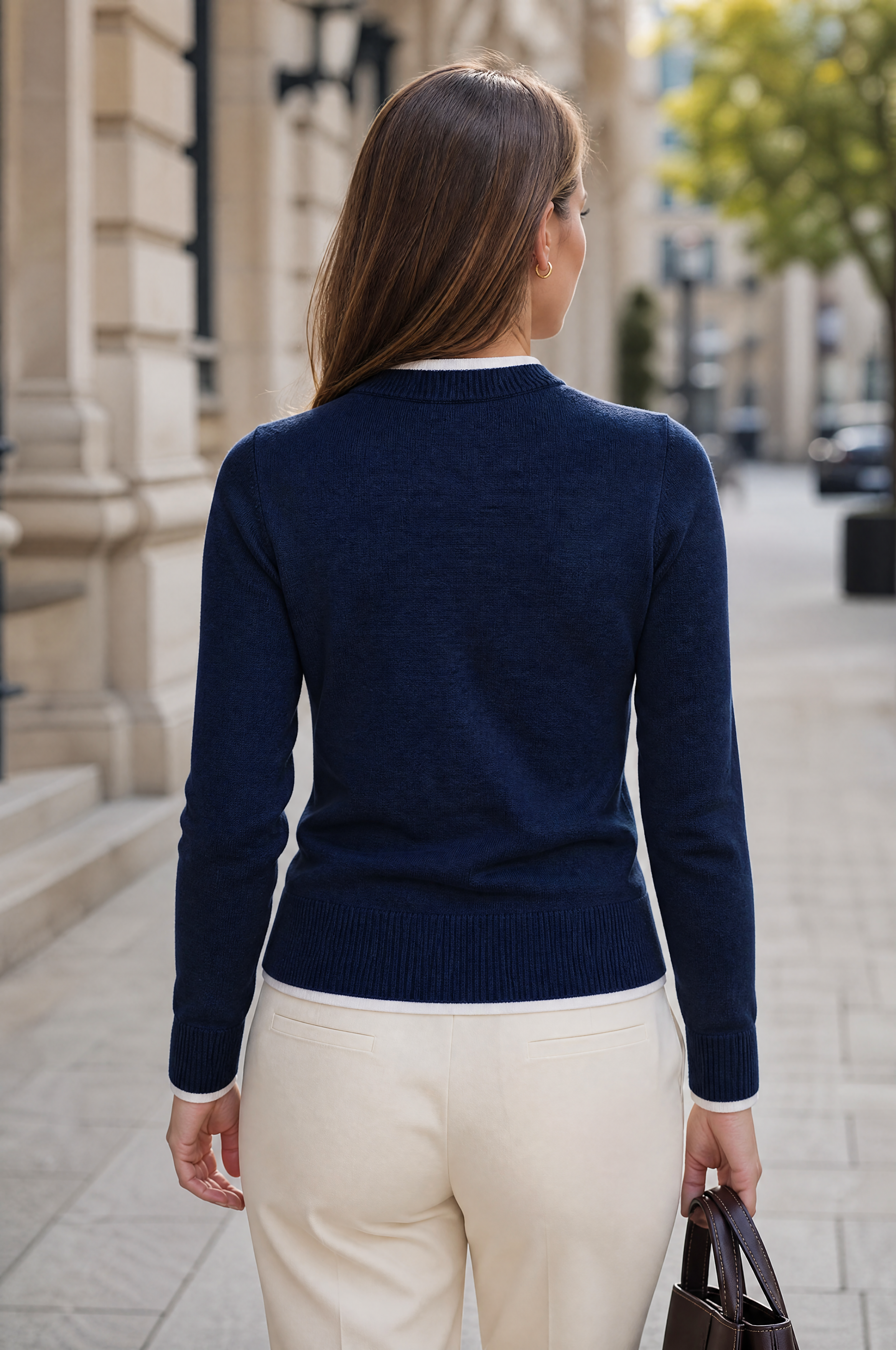 Cassis gemêleerde gebreide trui NAVY HM ONTBREKEND