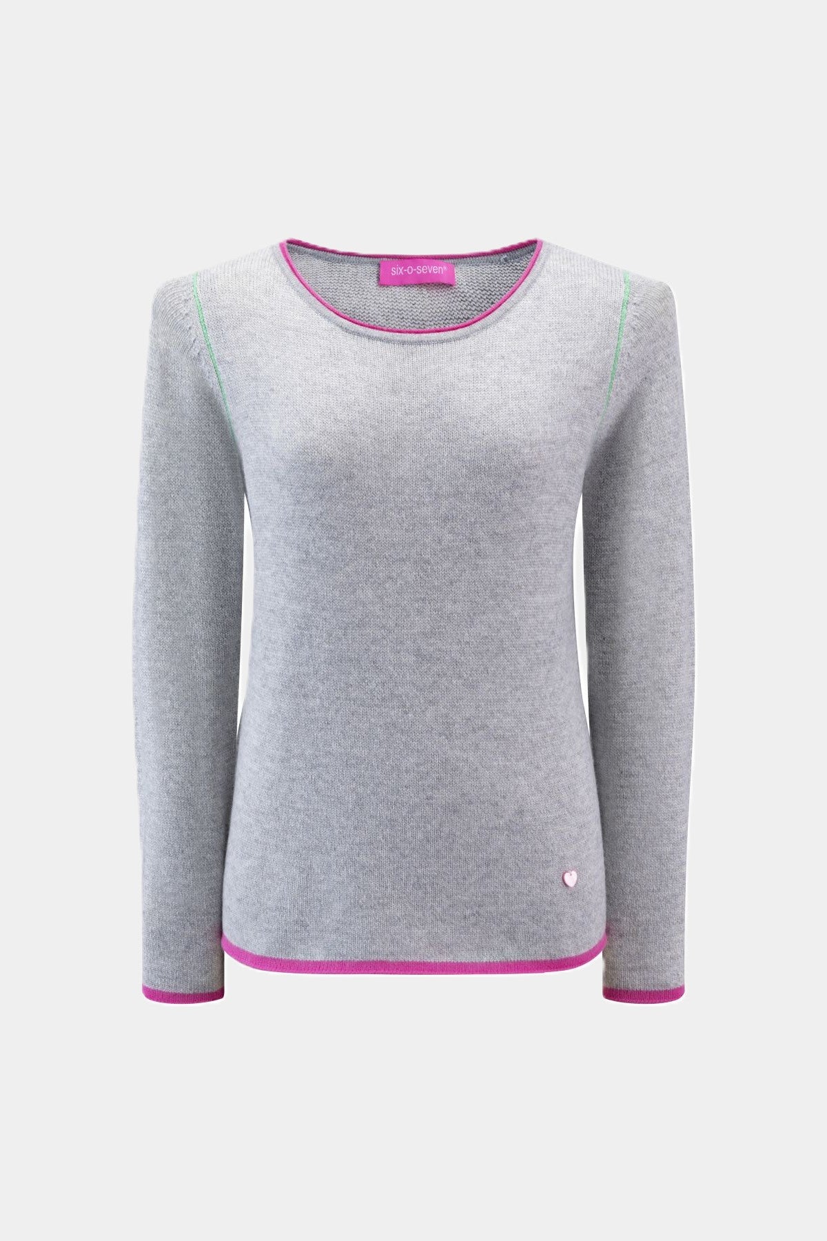 Strickpullover mit pinken Akzenten LIGHT GREY
