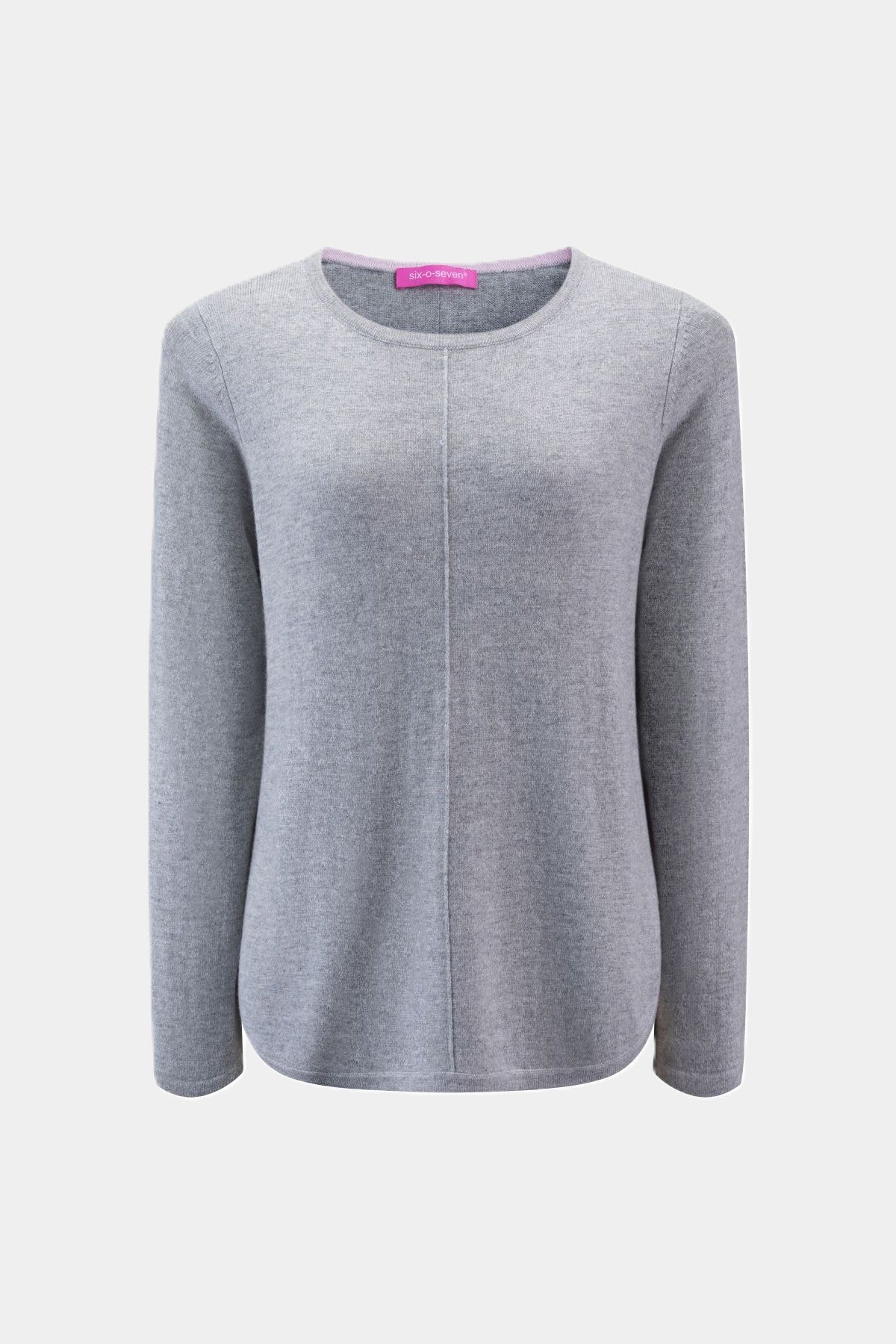 Strickpullover in Unifarben und Ziernaht LIGHT GREY