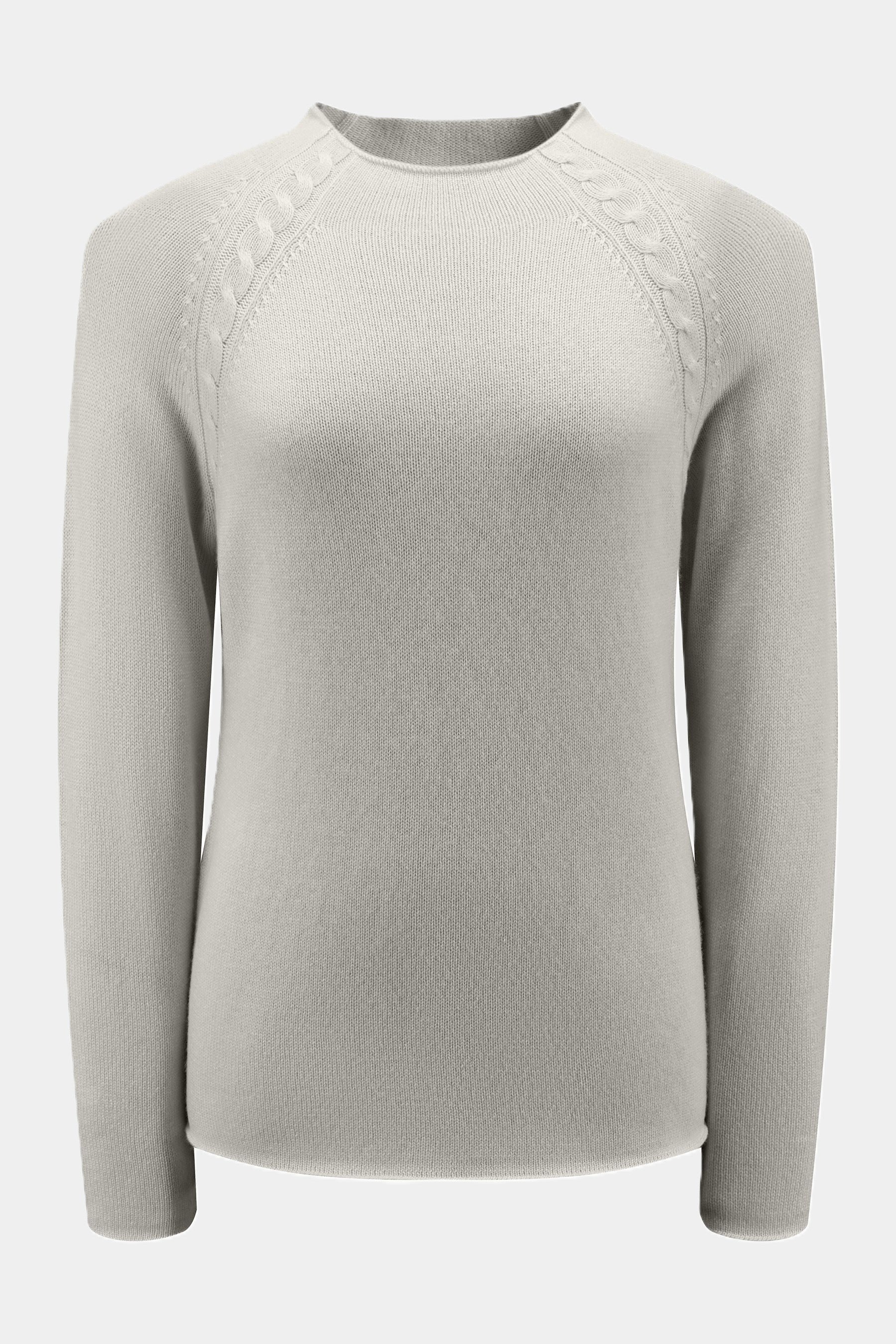 Pullover mit leichtem Stehkragen und Zopfmuster LIGHT GREY