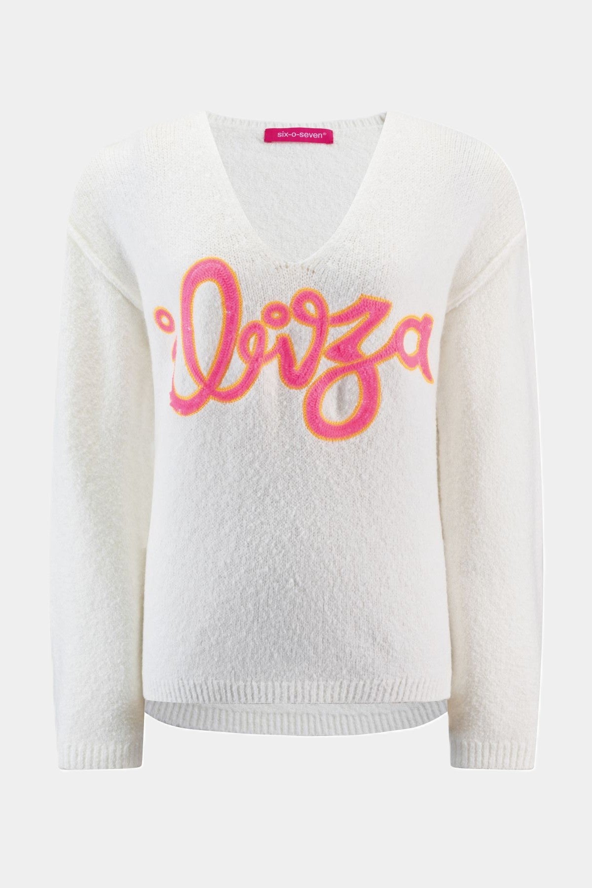Trui met "Ibiza" pailletten opschrift OFF WHITE