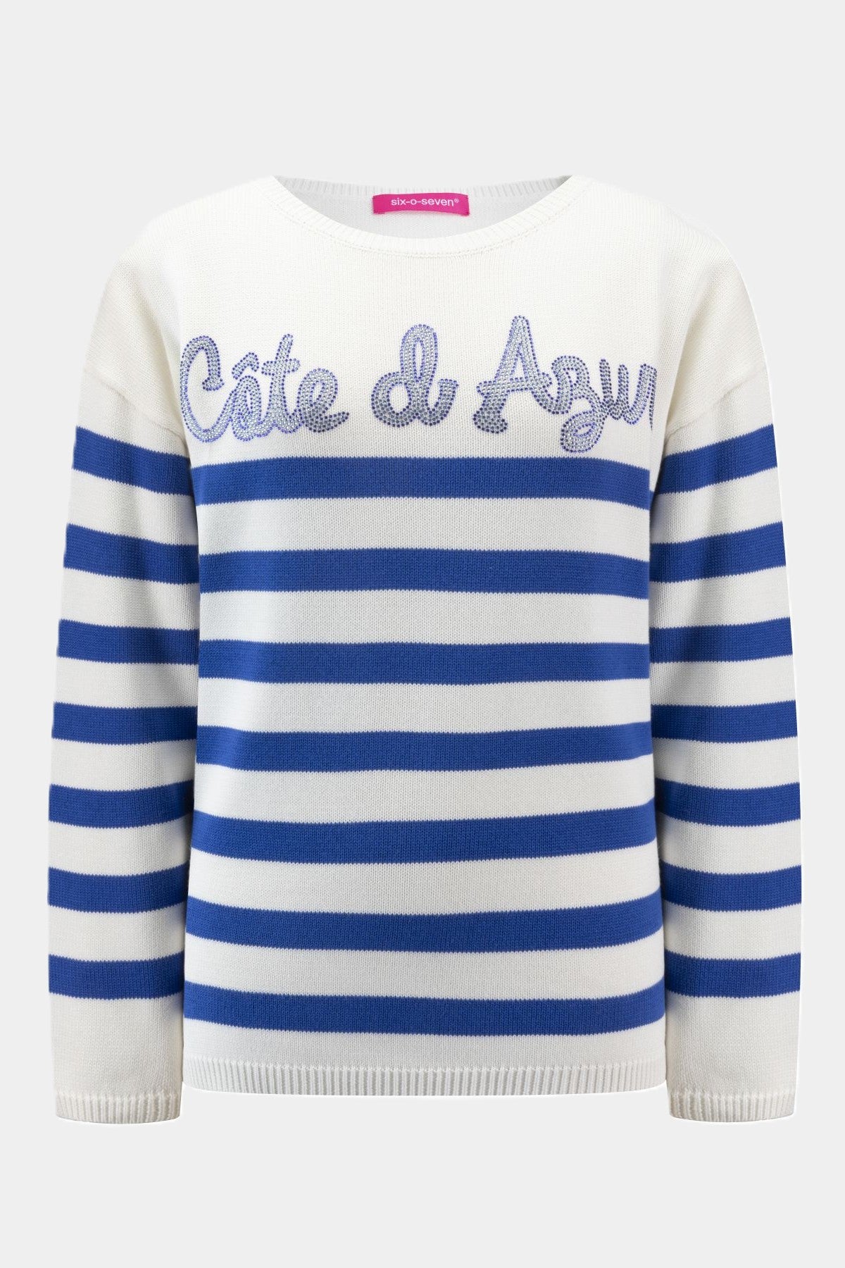 Gebreide trui met opschrift "Côte d’Azur" van blauwe strass-steentjes OFF WHITE
