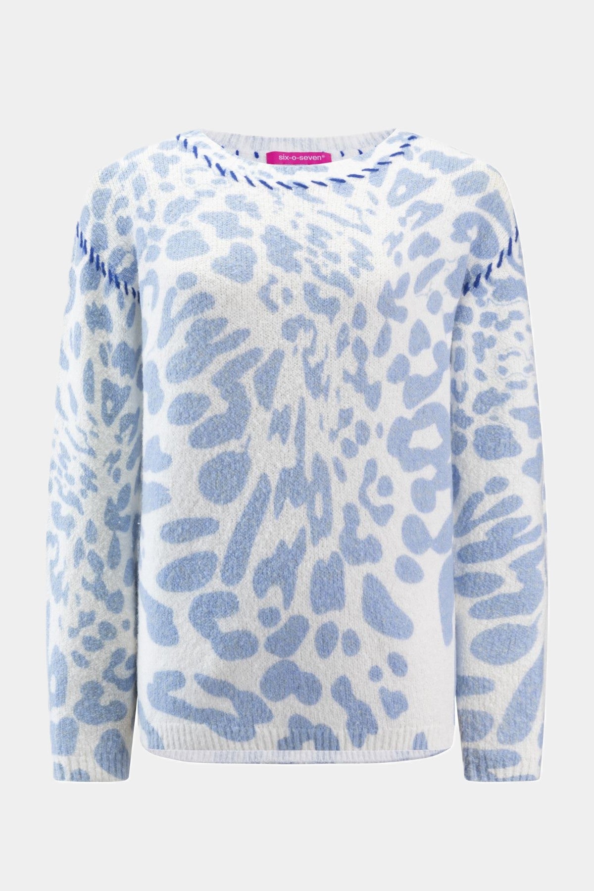 Gebreide trui met luipaardprint in SKY BLUE
