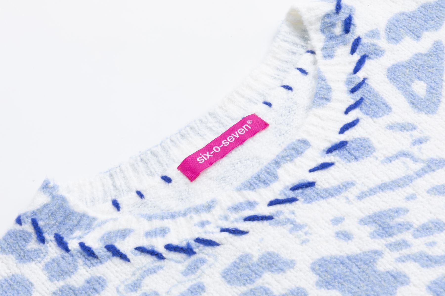Six-o-seven pull en tricot à motif léopard en BLEU CIEL