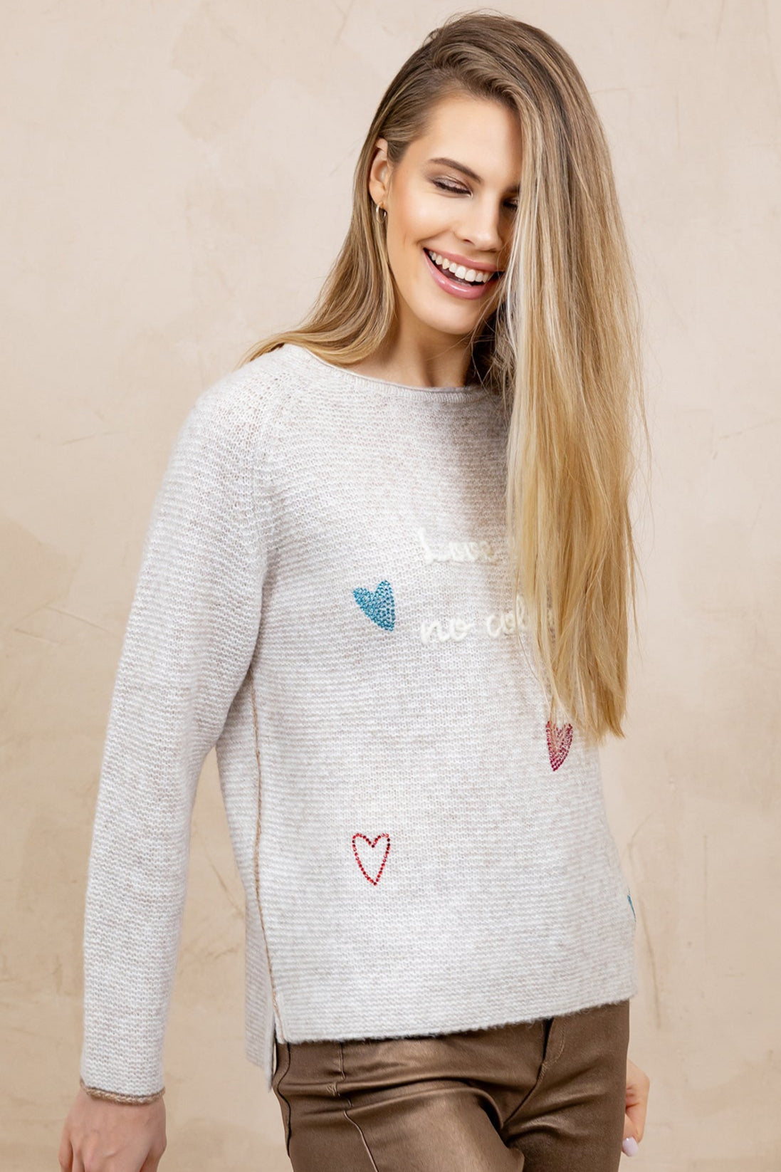 Zaubermond Strickpullover „Love sees no colour“ MARMOR L/G FEHLT