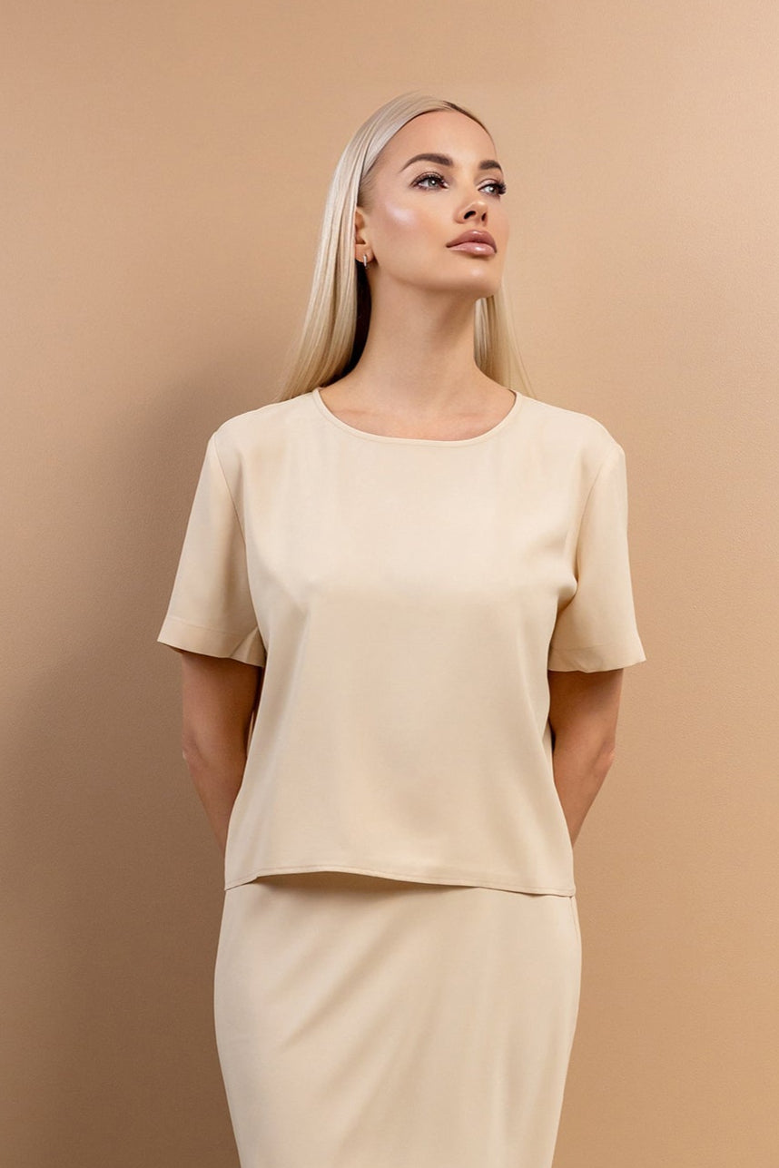 Nadine H Blouse à manches courtes avec fermeture éclair dans le dos BISQUIT