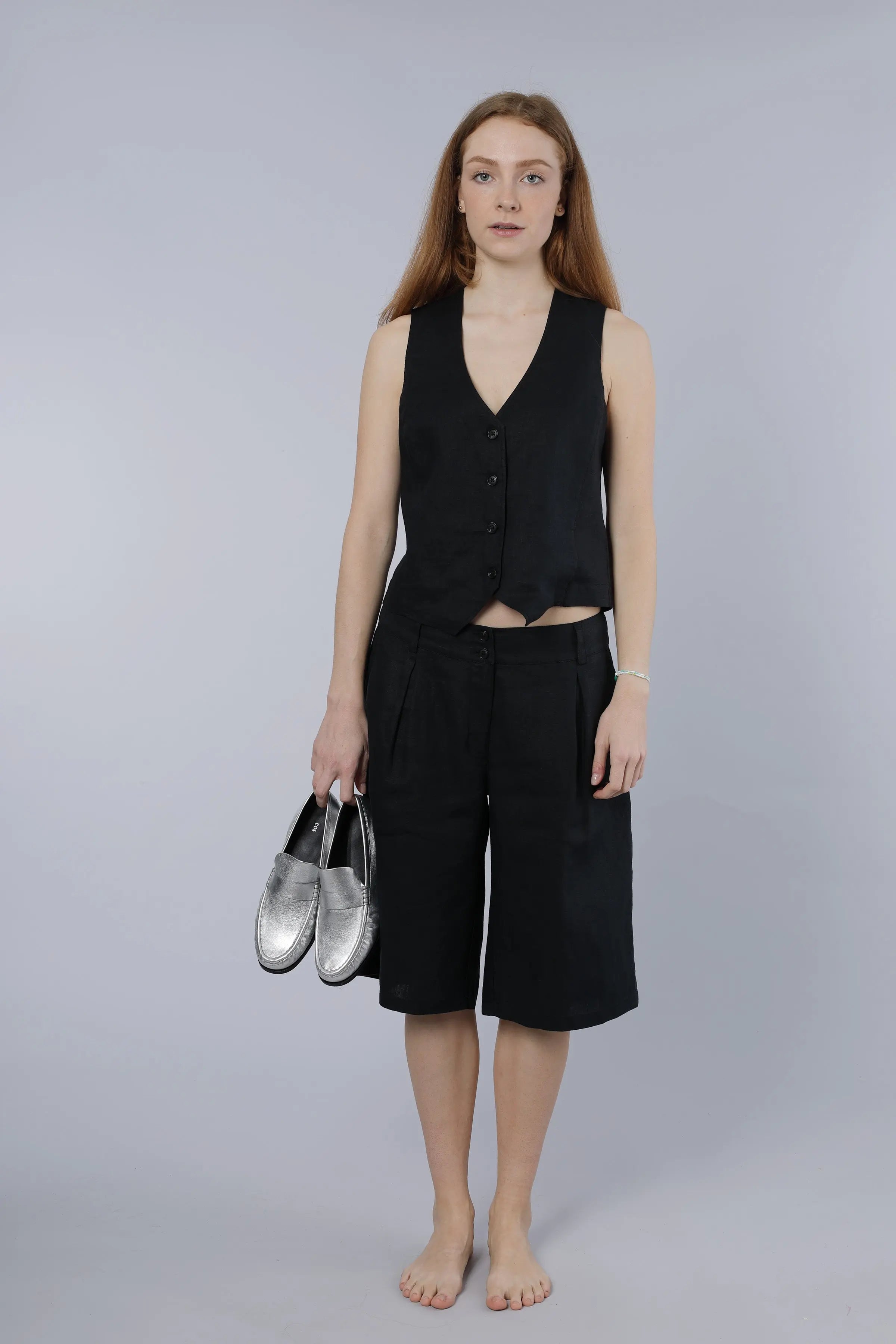 Kurze Leinenhose BLACK Nadine H