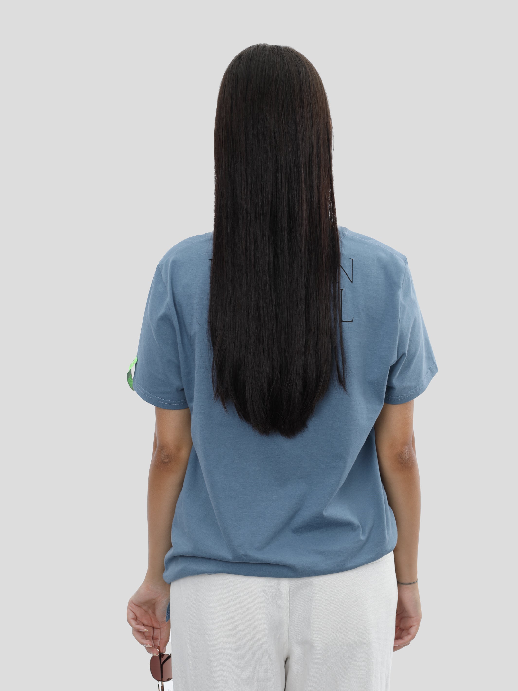 T-Shirt mit Saumschleifen und V-Neck in Blau
