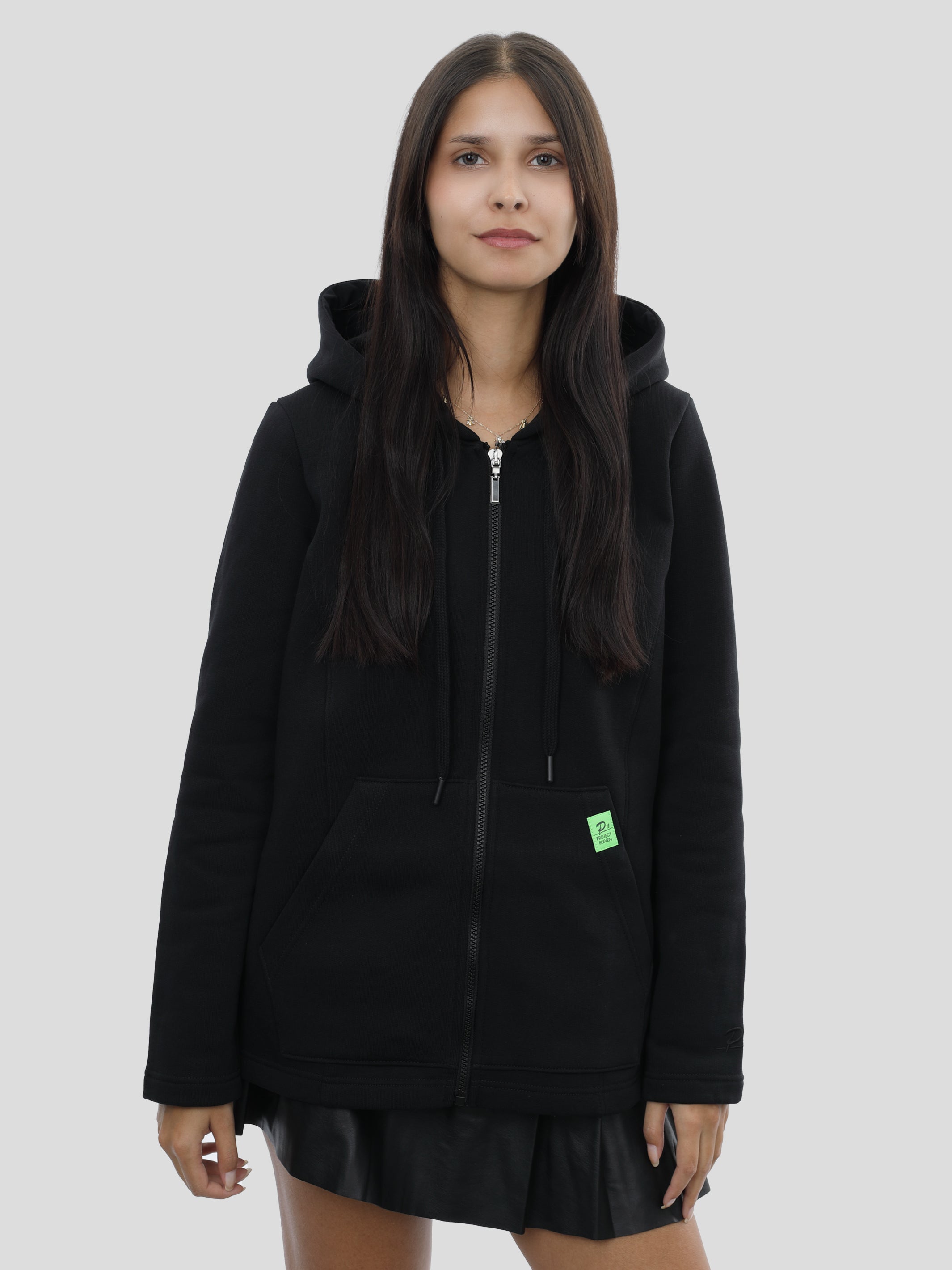 Regular zip hoodie for women in black