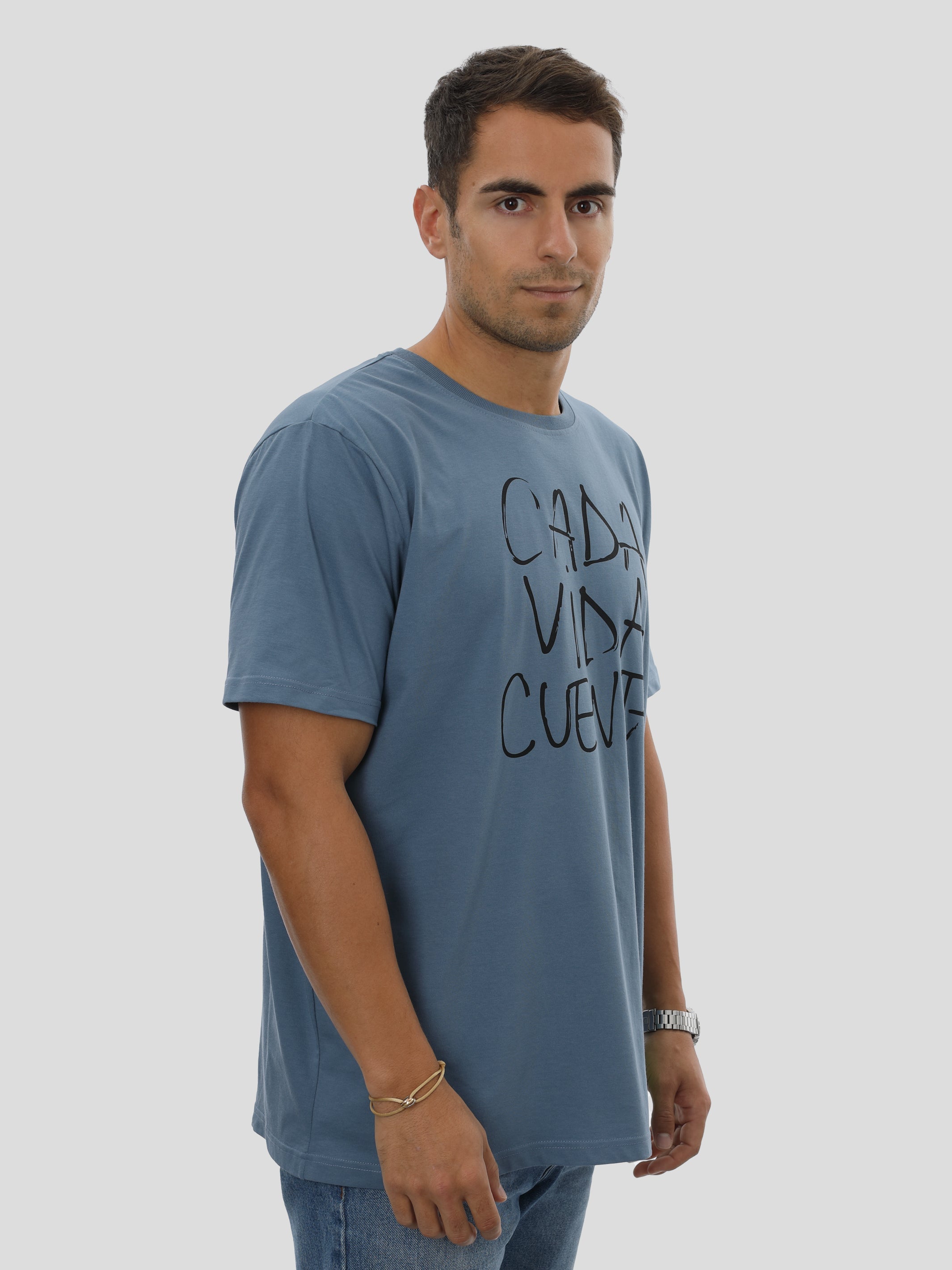 T-Shirt Regular Männer mit Print in Blau