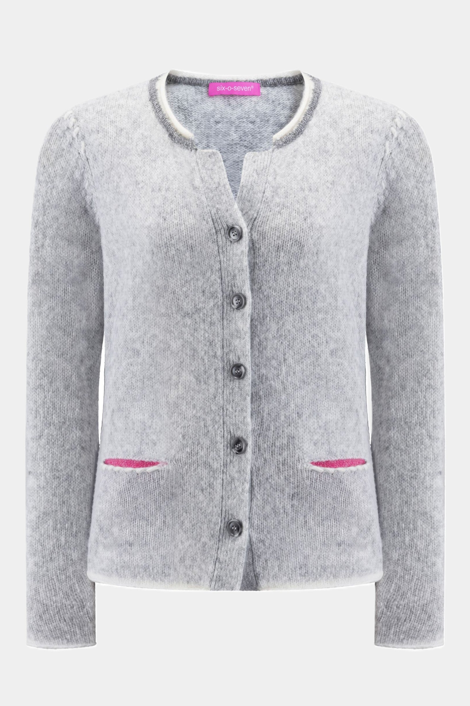 Six-o-seven knitted cardigan with heart motif LIGHT GREY