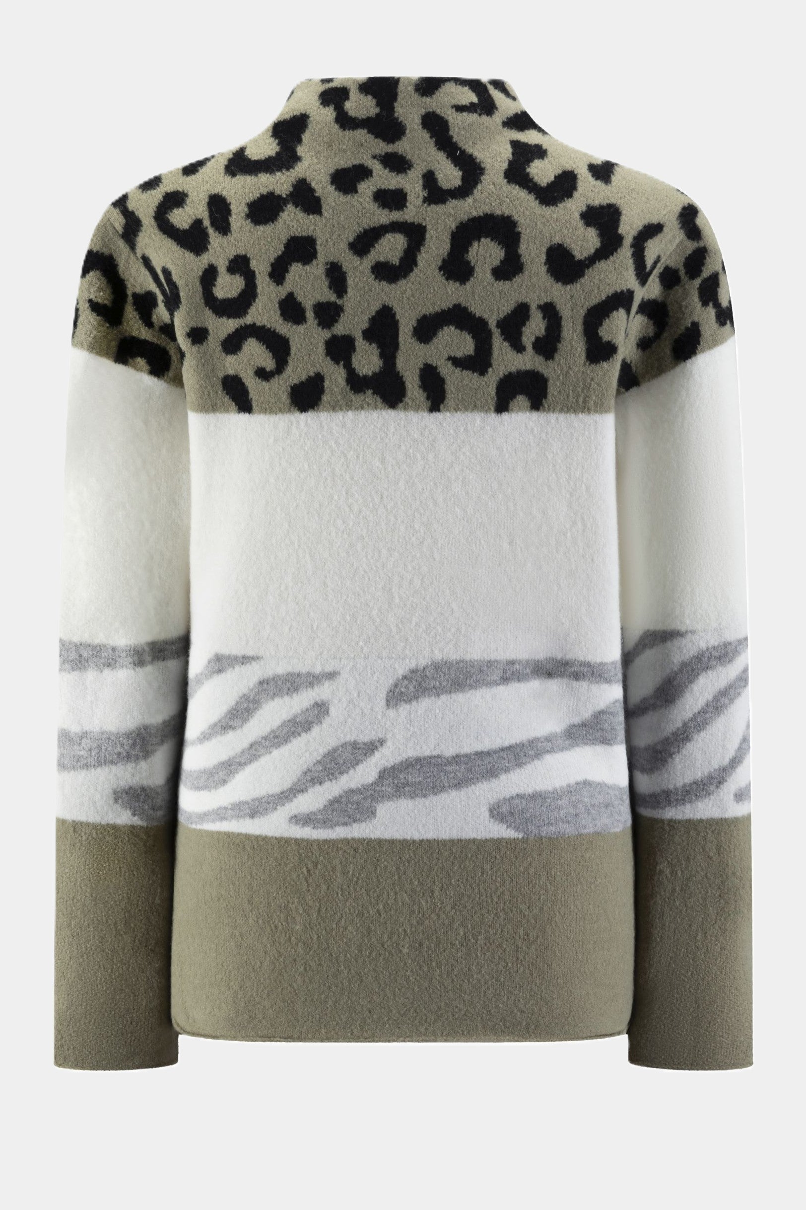 Six-o-seven stand-up collar sweater in animal print OLIVE