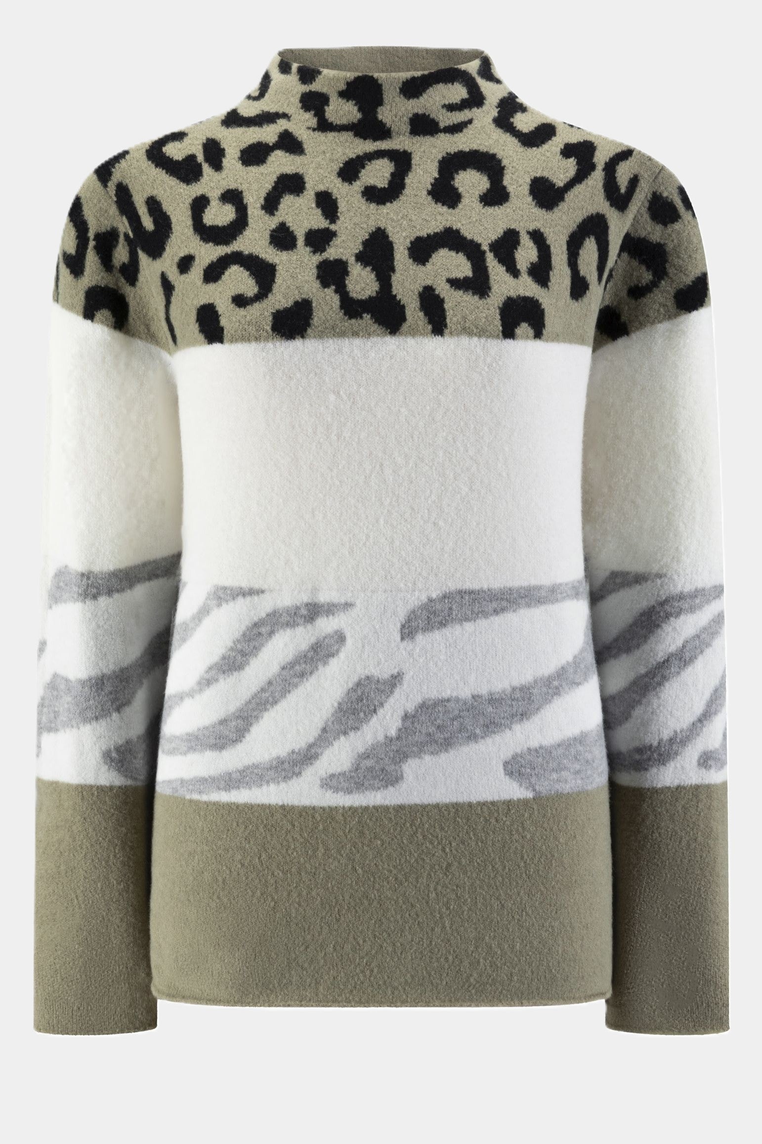 Six-o-seven stand-up collar sweater in animal print OLIVE