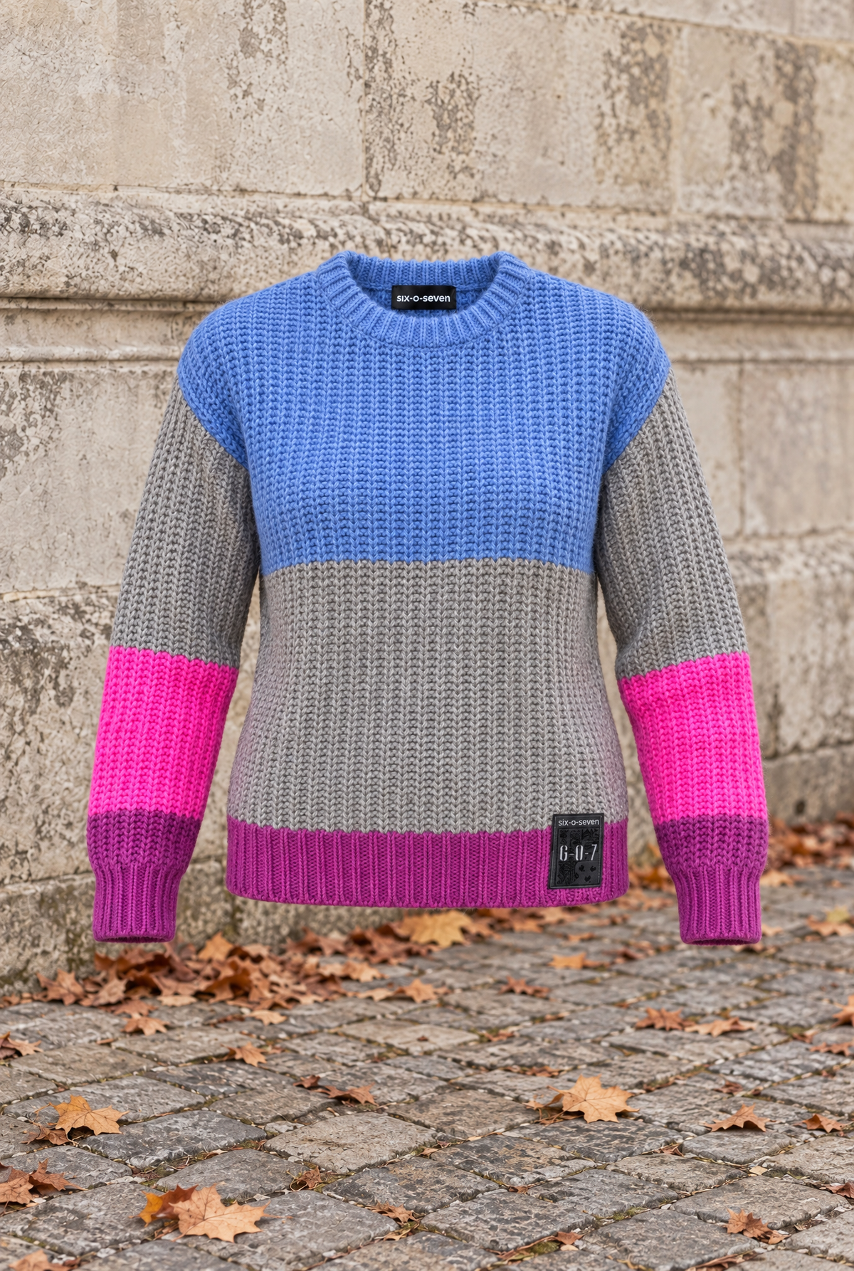 Damen Grobstrick Strickpullover Colorblock Rundhals Herbst Alpaka