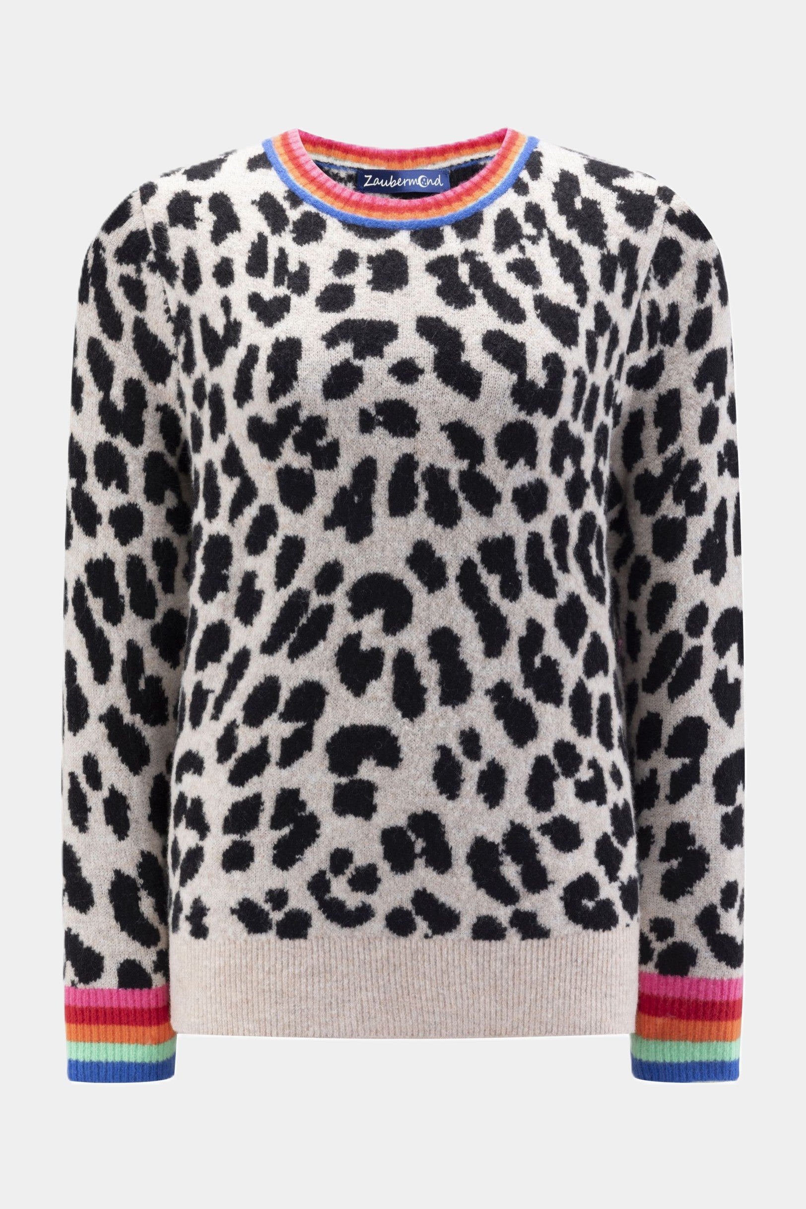 Jersey de punto con estampado de leopardo y puños arcoíris BEIGE