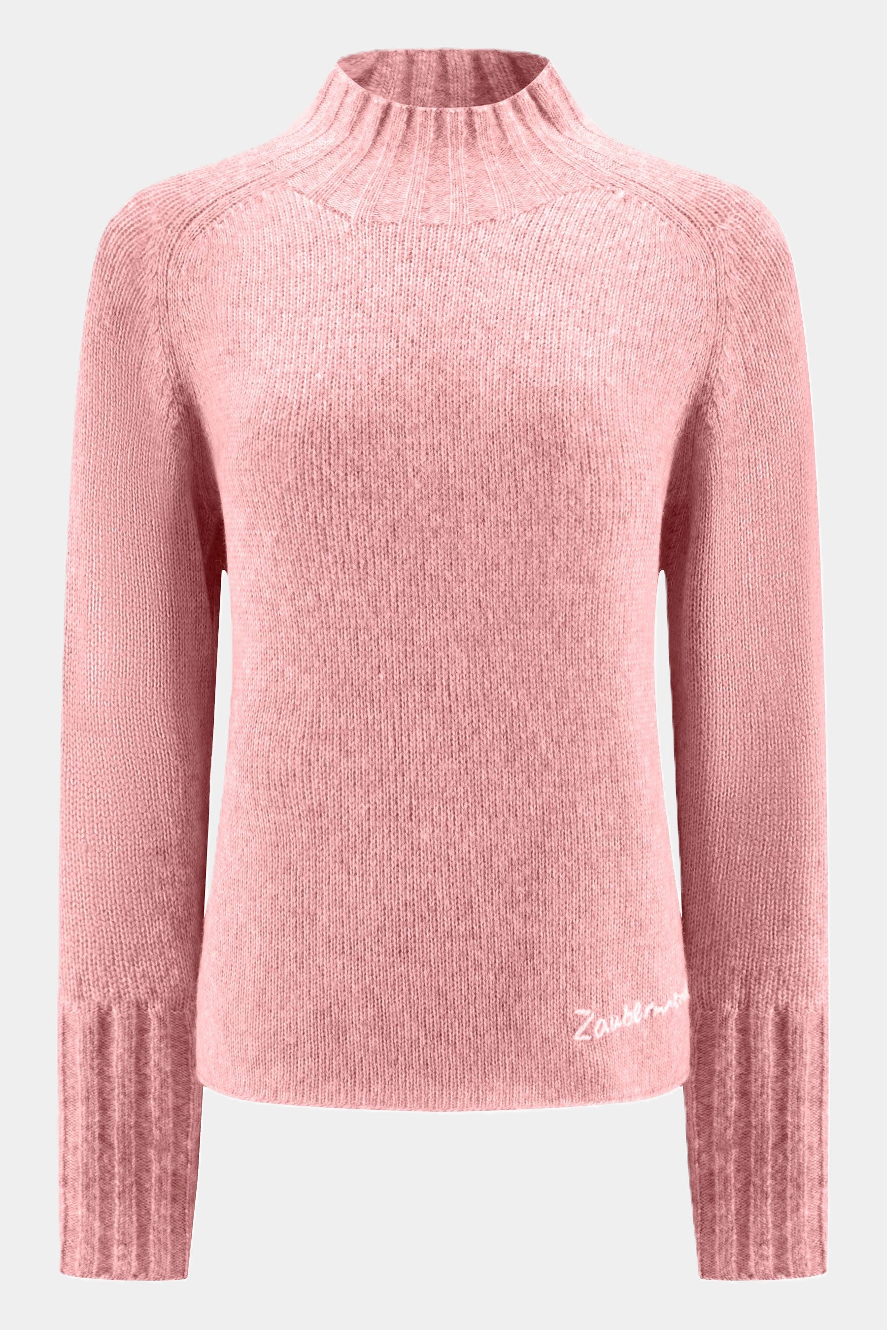 Zaubermond Strickpullover Unifarben mit Stehkragen ROSÉ
