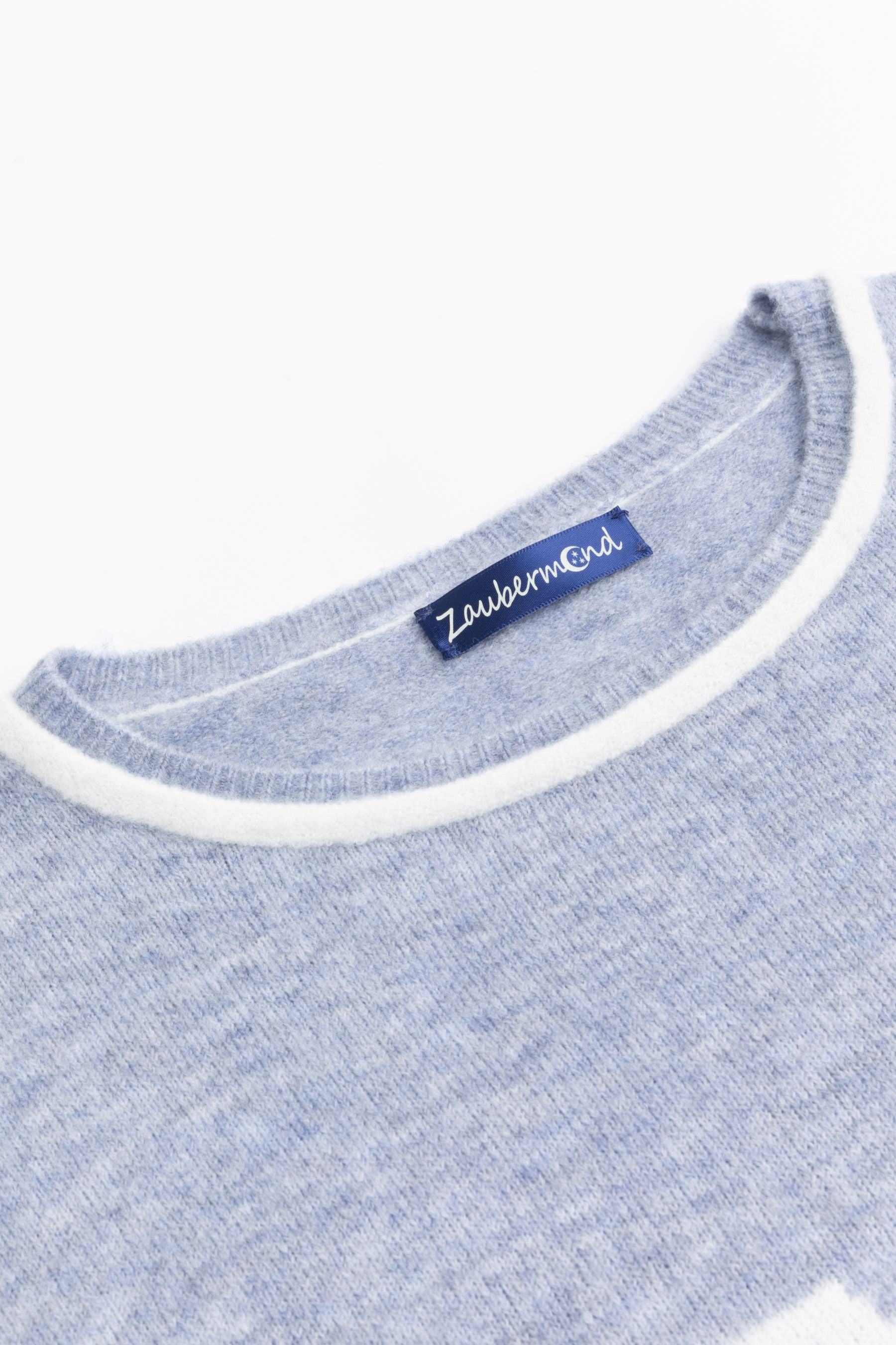 Zaubermond Wollstrickpullover mit Schriftzug „APRÈS SKI“ in JEANS BLU