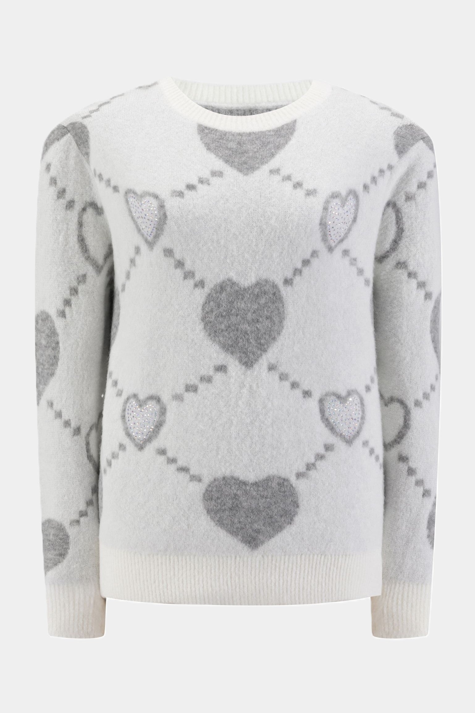 Strickpullover mit Herzmuster und Glitzerakzenten OFF WHITE