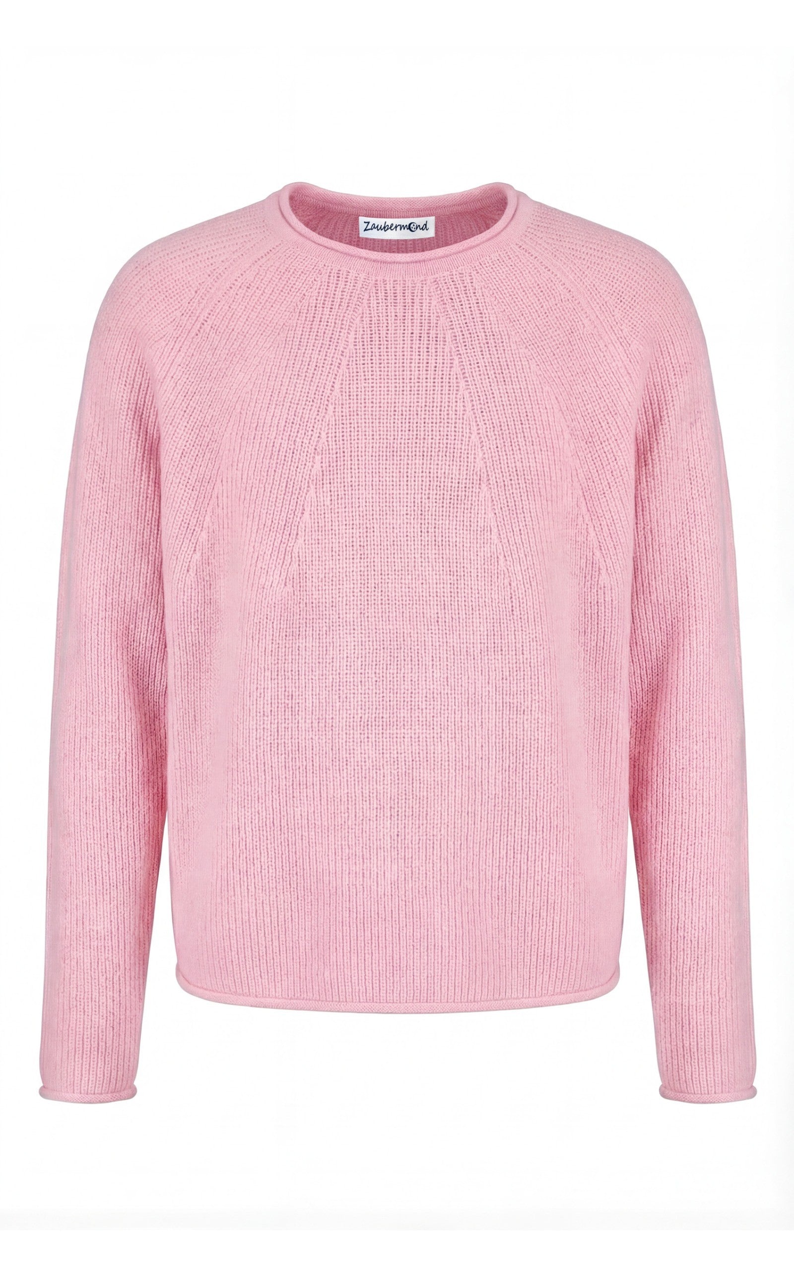 Strickpullover mit diagonalen Strickelementen, Raglan, Anhänger in Rosa