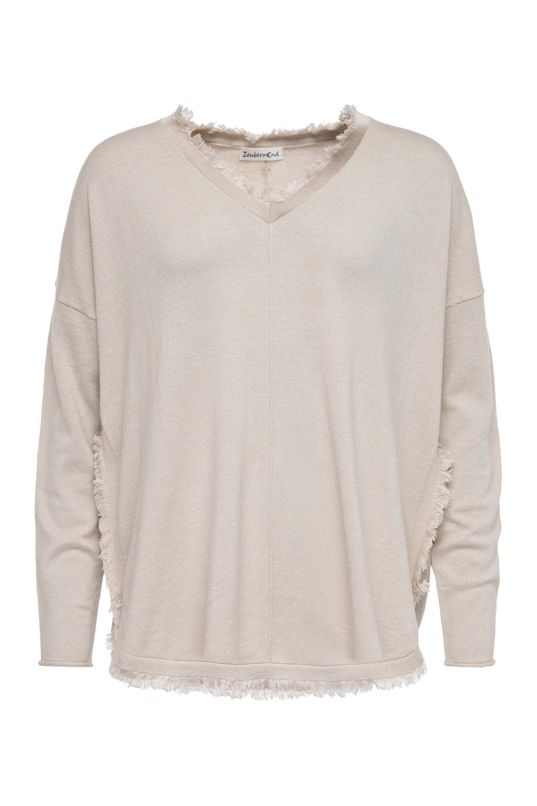 Damen Lockerer Boho Pullover mit V-Ausschnitt & Fransen Rosa Zaubermond