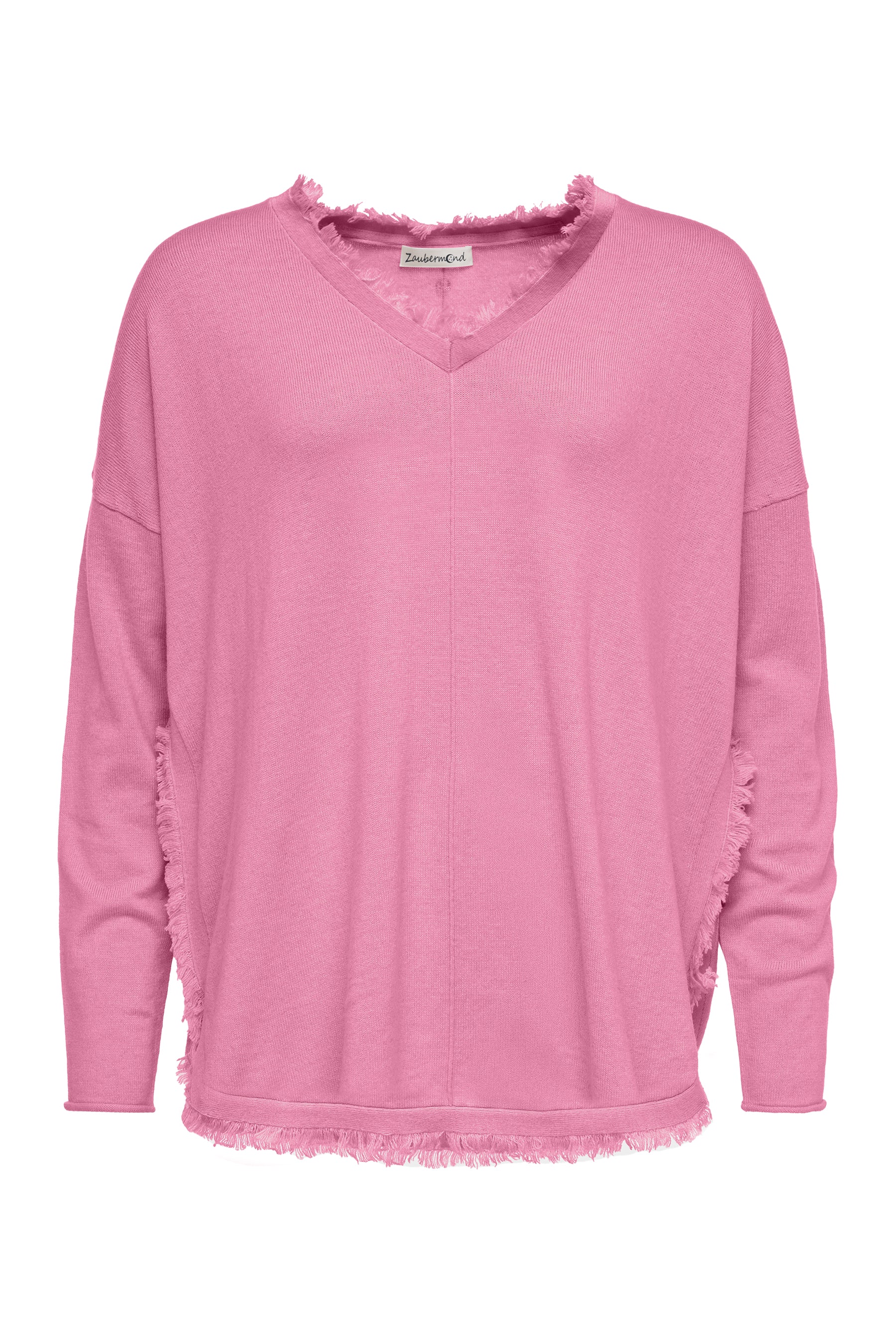 Damen Lockerer Boho Pullover mit V-Ausschnitt & Fransen Rosa Zaubermond