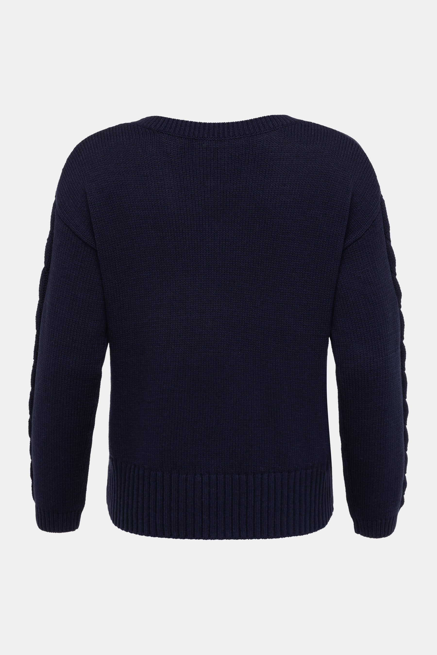 CASSIS Damenpullover Navy – V-Ausschnitt & Zopfmuster an den Ärmeln