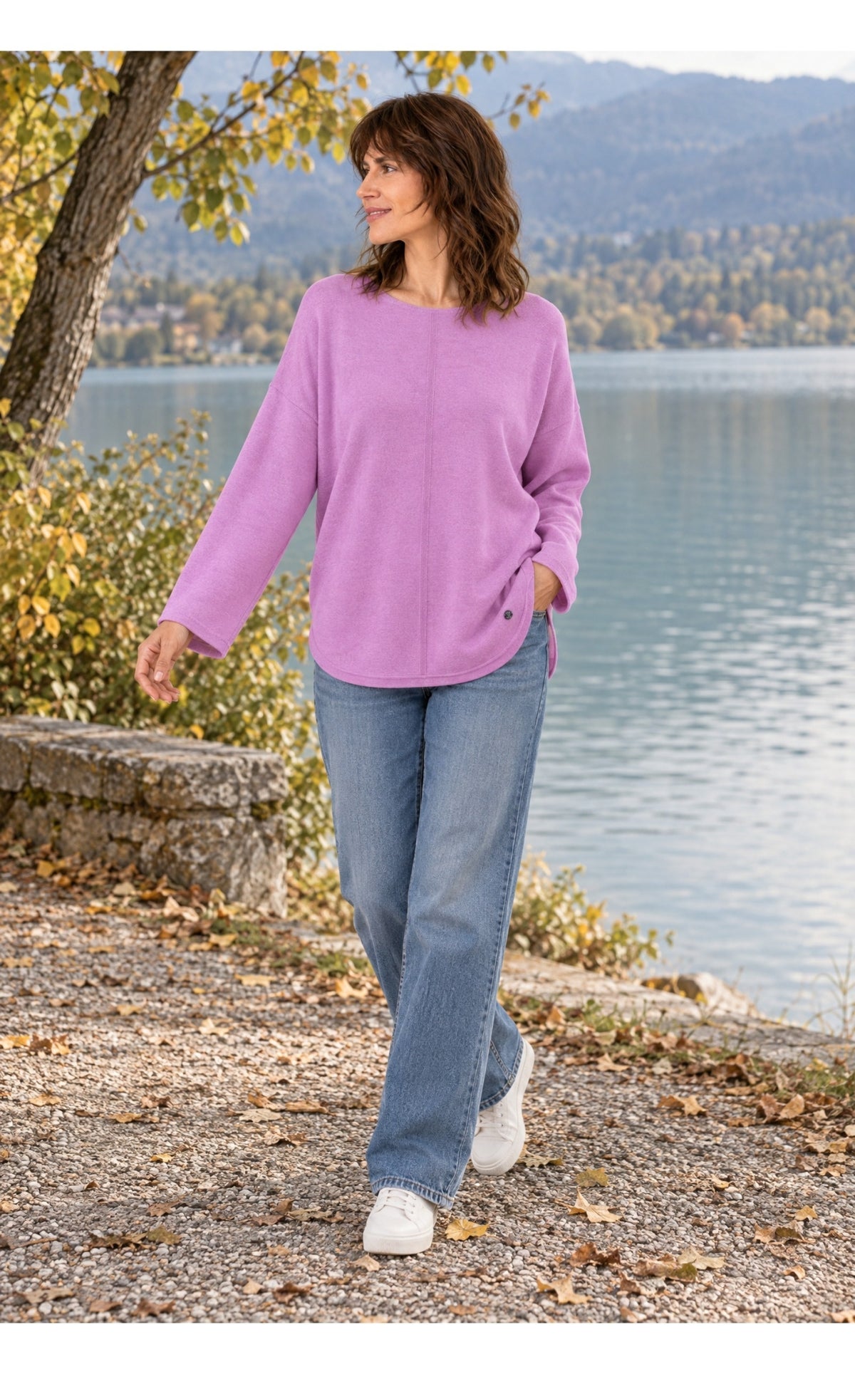 Damen Pullover Rosa Feinstrick Rundhals Oversize Kaschmir Wolle Herbst Winter