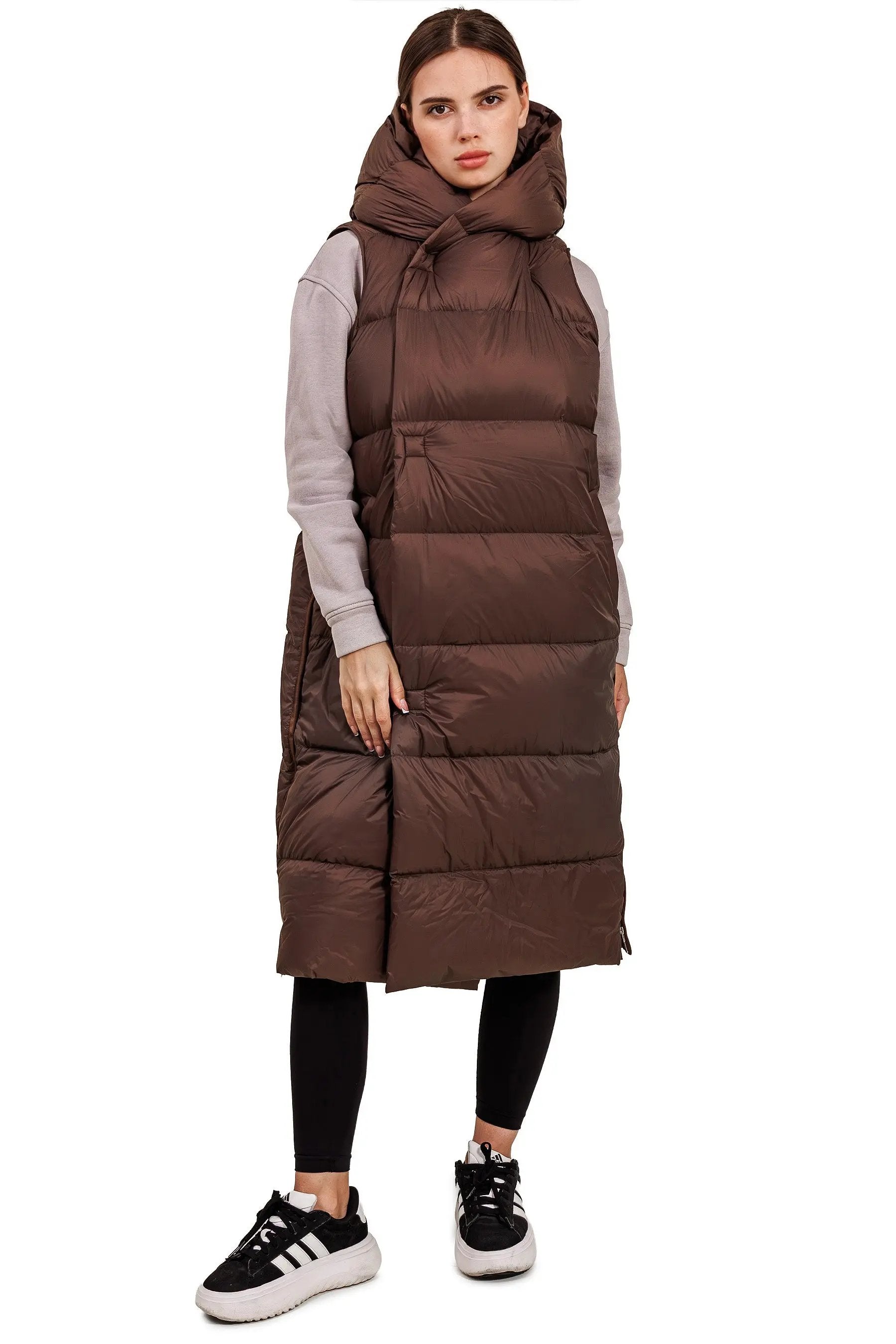 Lefties Mujer Marron Chalecos Acolchado Largo Mujer Vest Chaqueta