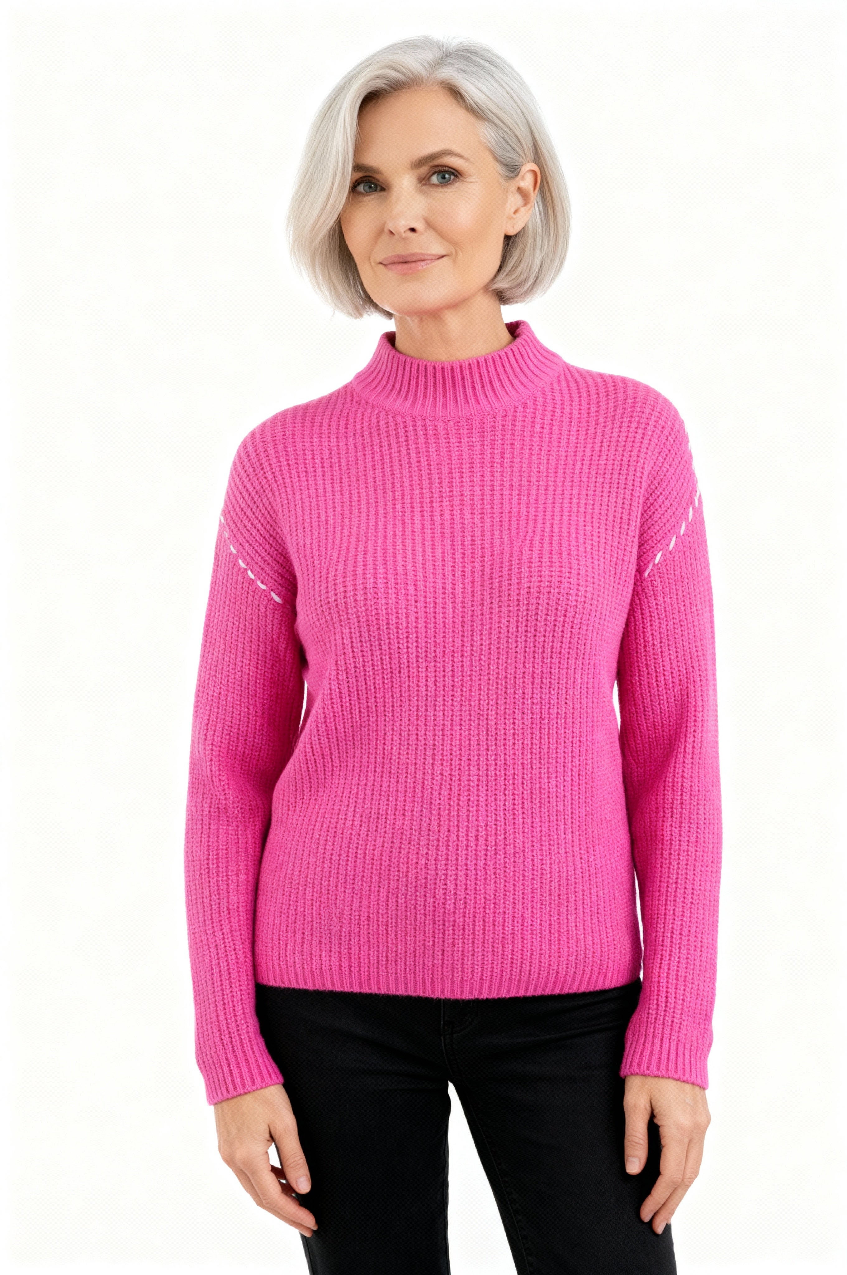 Six-o-Seven Grobstrickpullover mit Stehkragen - PINK six-o-seven