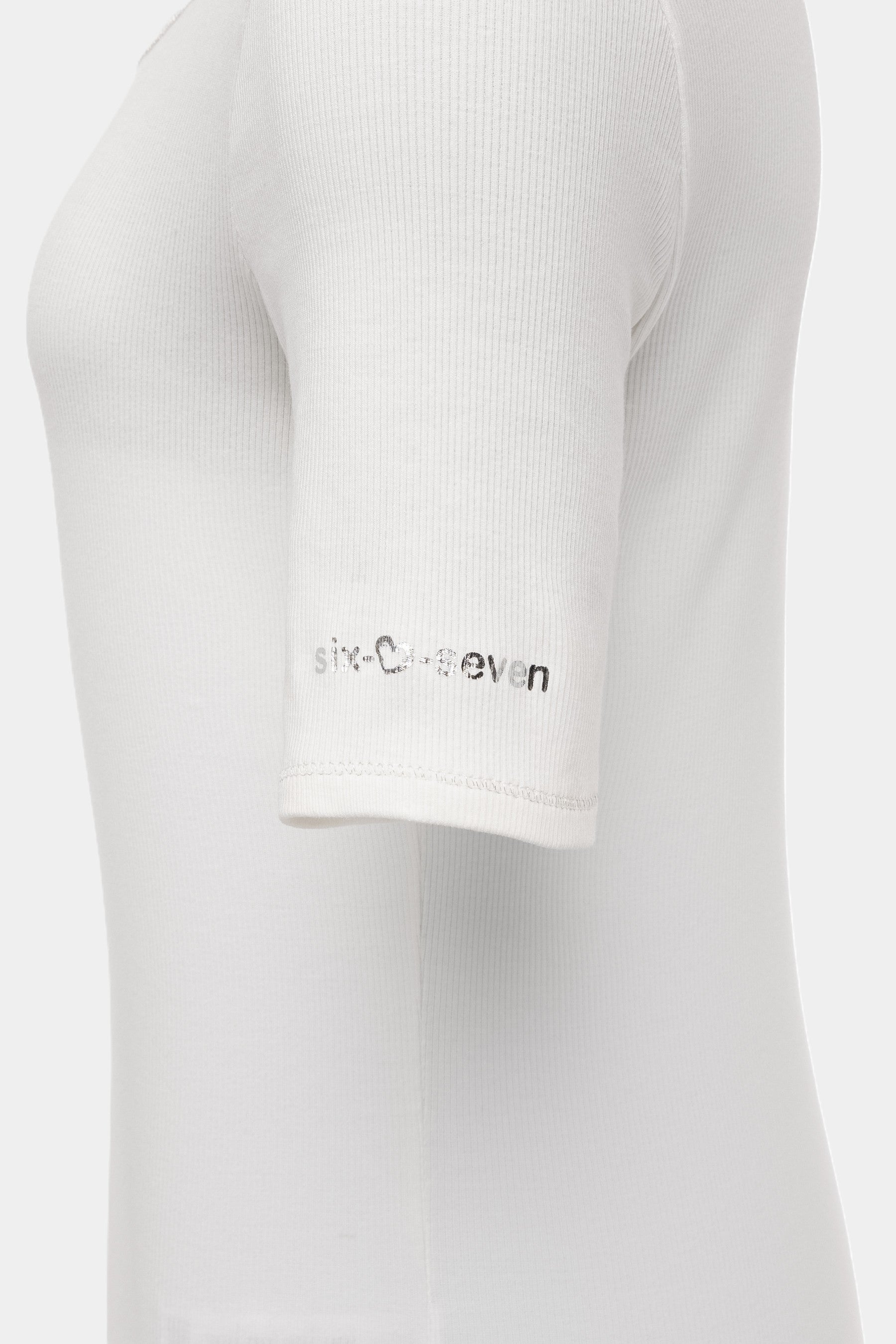 Basic Strickshirt mit Detail-Print WHITE