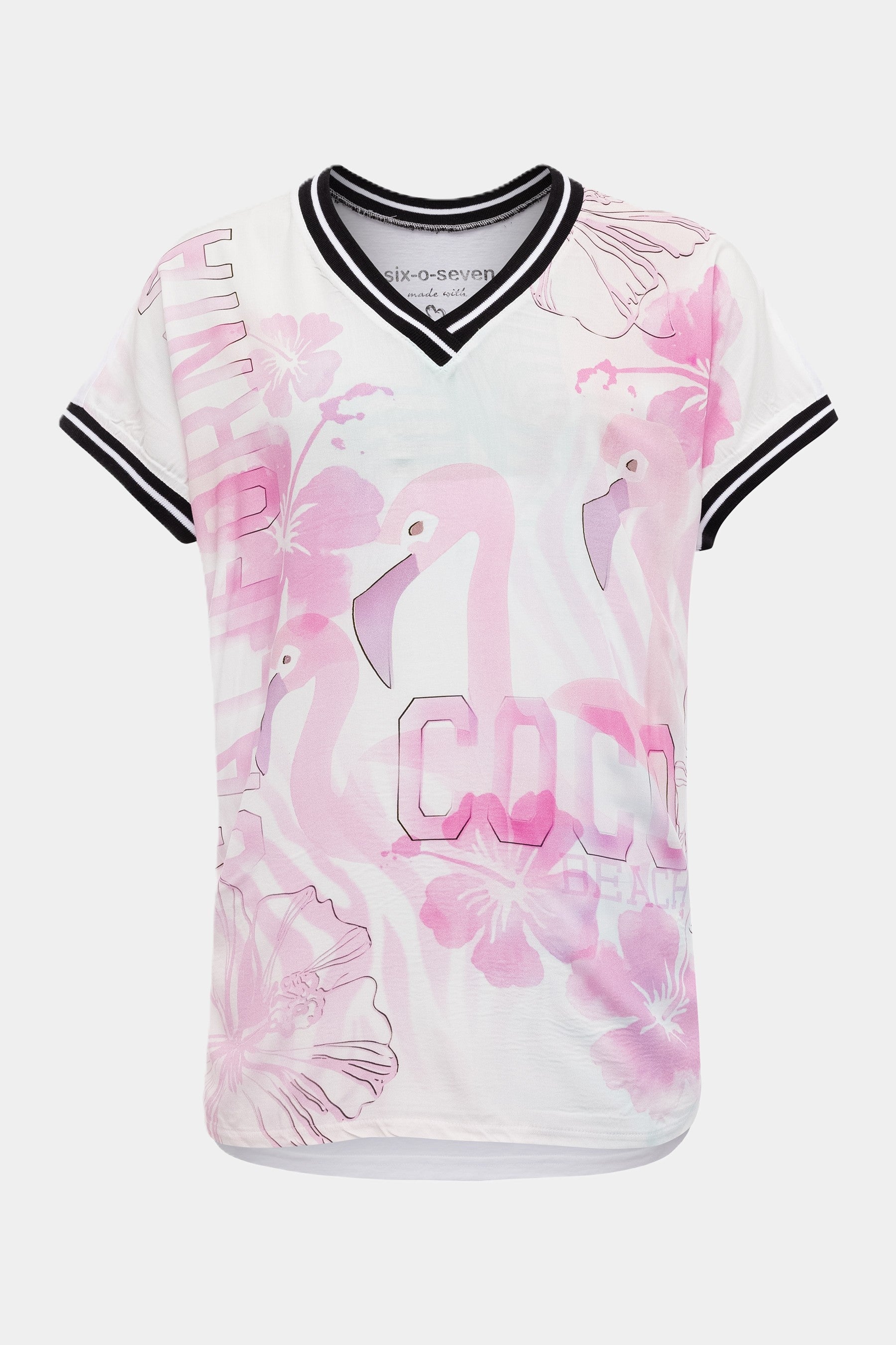 T-shirt avec imprimé flamant rose et bords côtelés