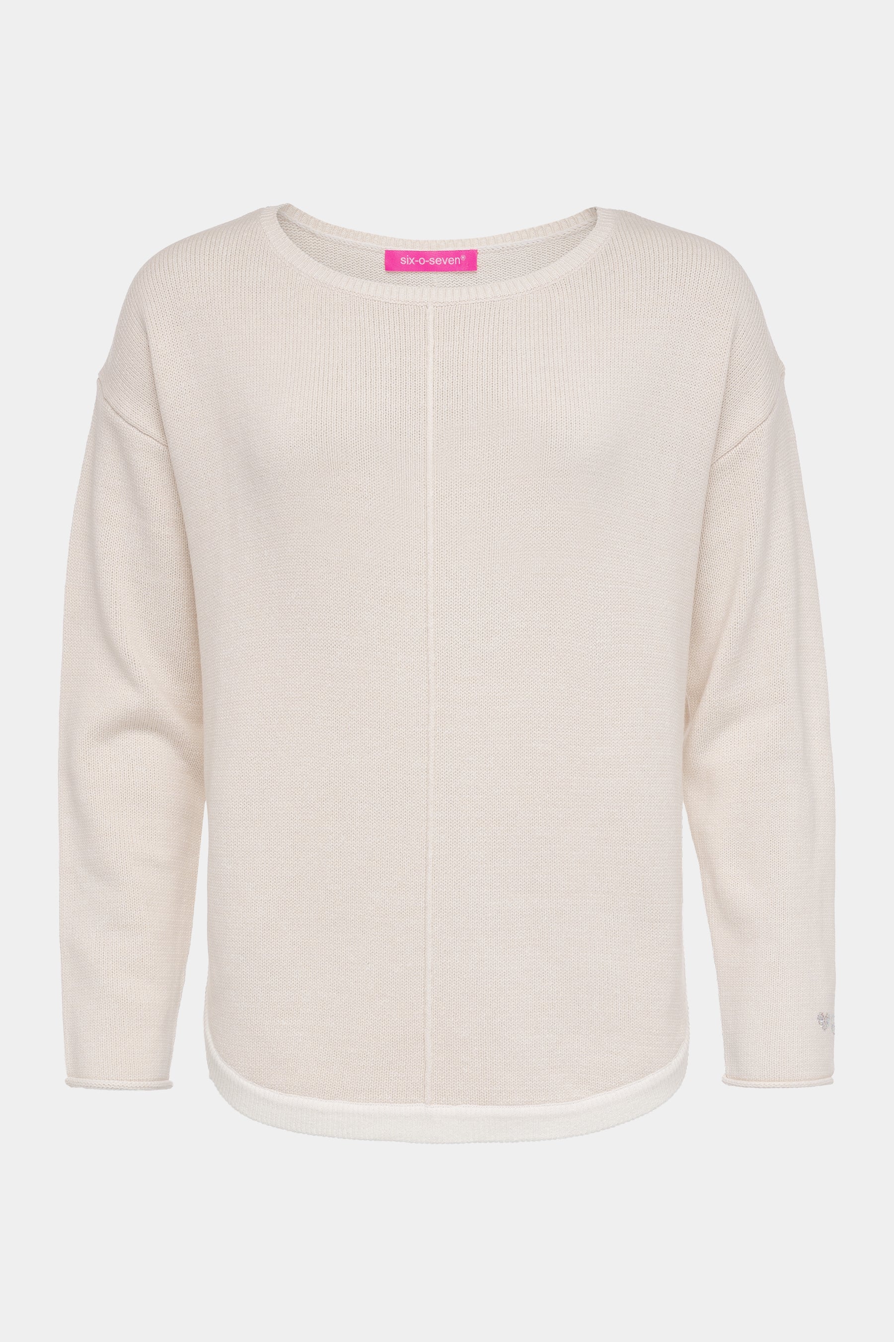 Pull-over en maille pour femmes de six-o-seven avec épaule tombante, col rond, motif strass et contraste