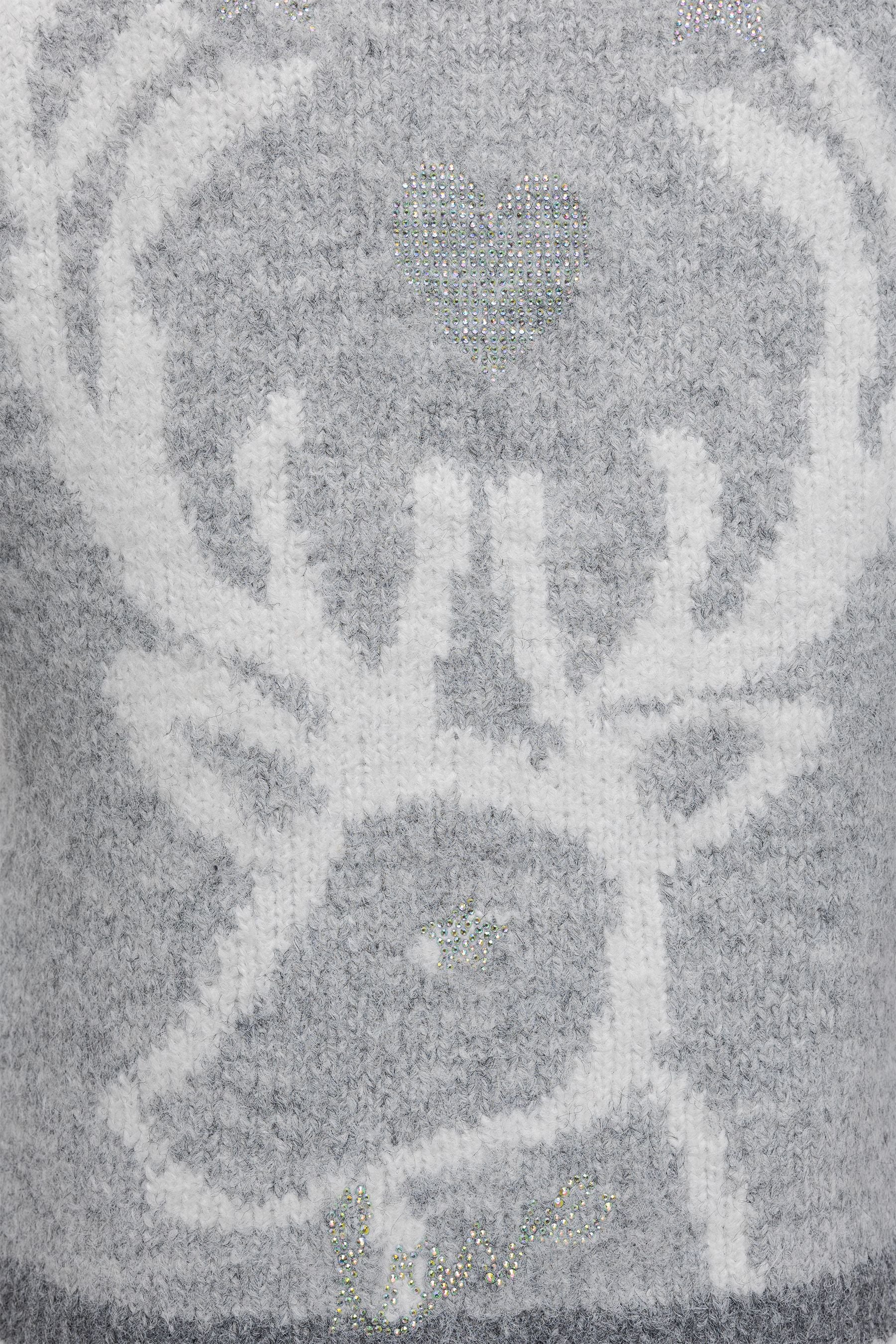 Six-o-Seven Wollstrickjacke mit herbstlichem Hirschmotiv in Light Grey