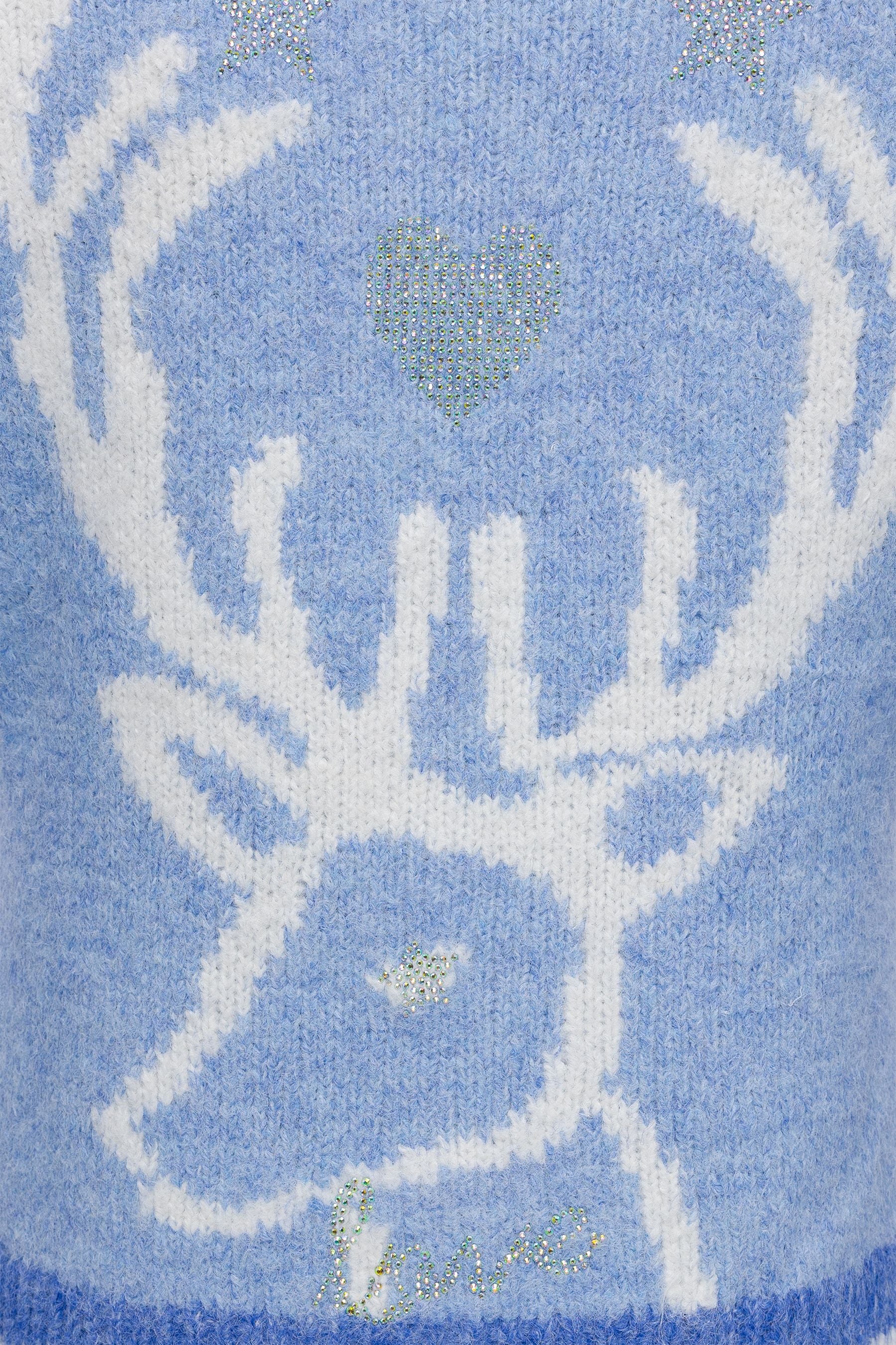 Six-o-Seven Gemütliche Strickjacke mit Hirsch SKY BLUE