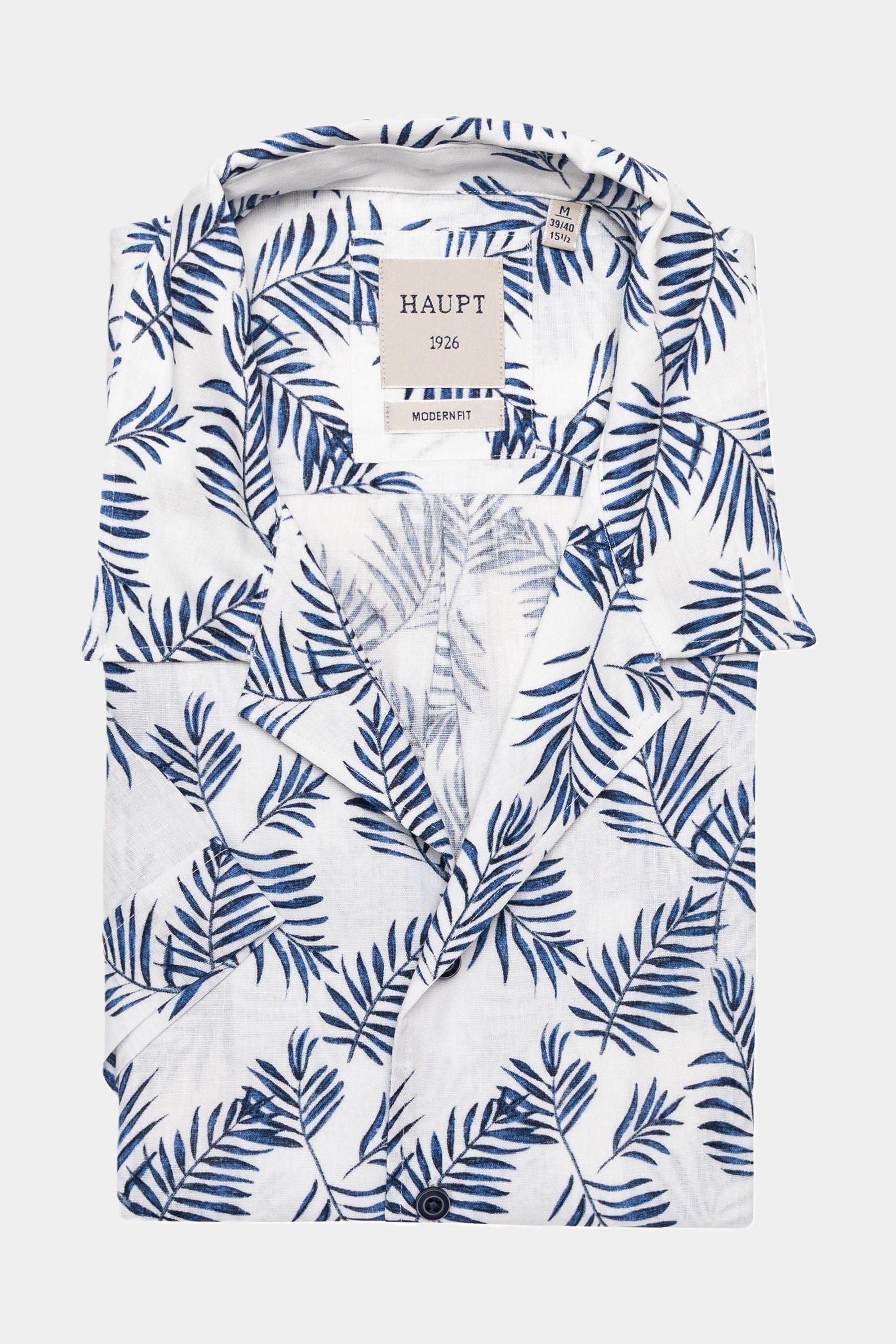 Haupt Leinen-Kurzarmhemd mit Plamen Muster - WHITE