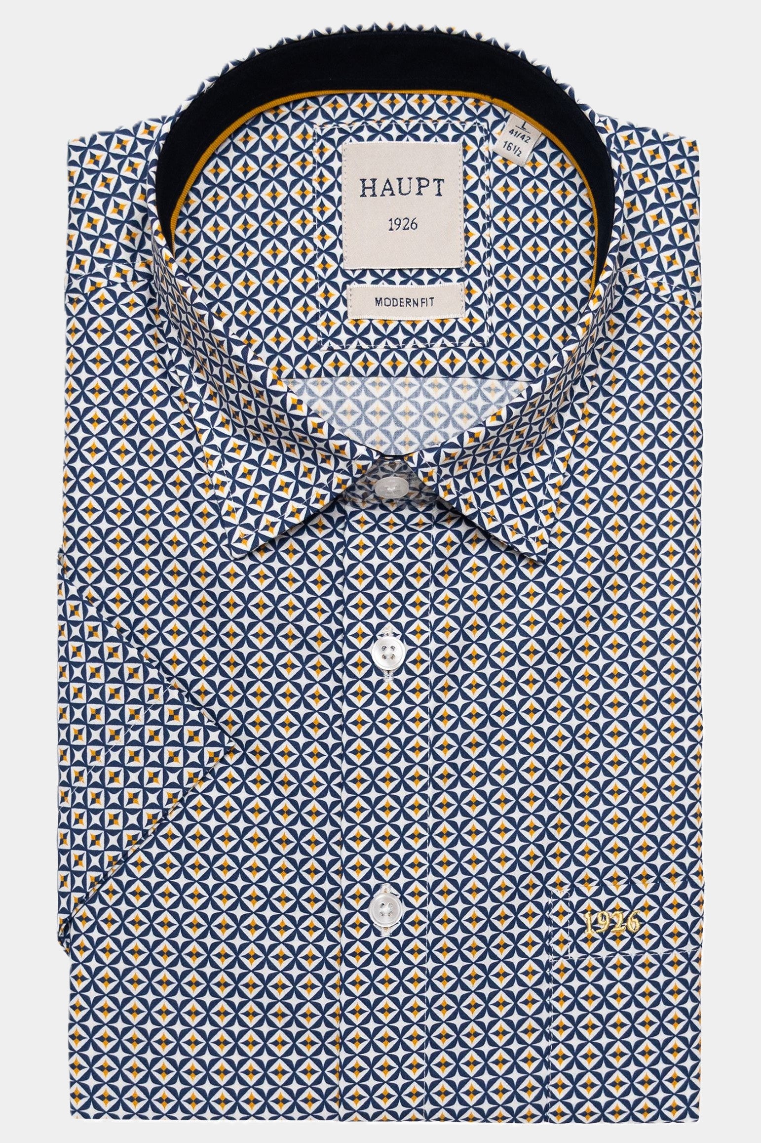 Haupt Kurzarmhemd mit abstraktem Sternen-Muster - JEANS BLUE