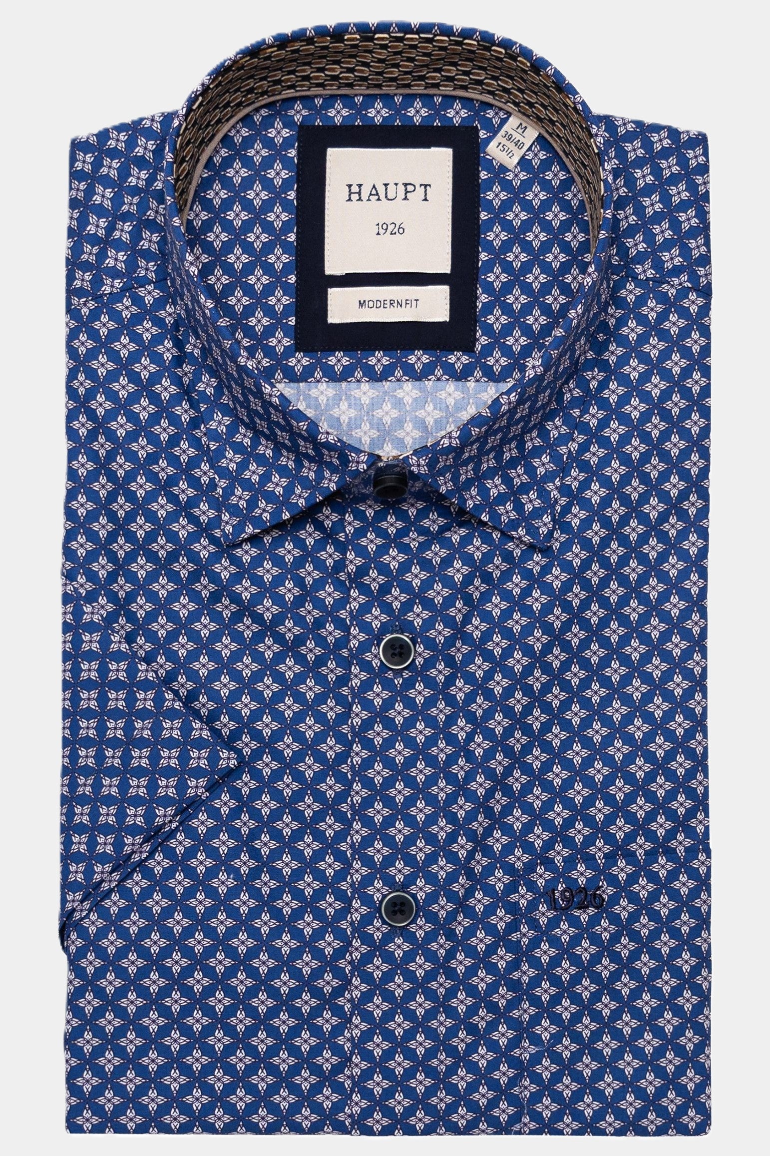 Haupt Kurzarmhemd Modern Fit mit Sternen-Floral Design - NAVY