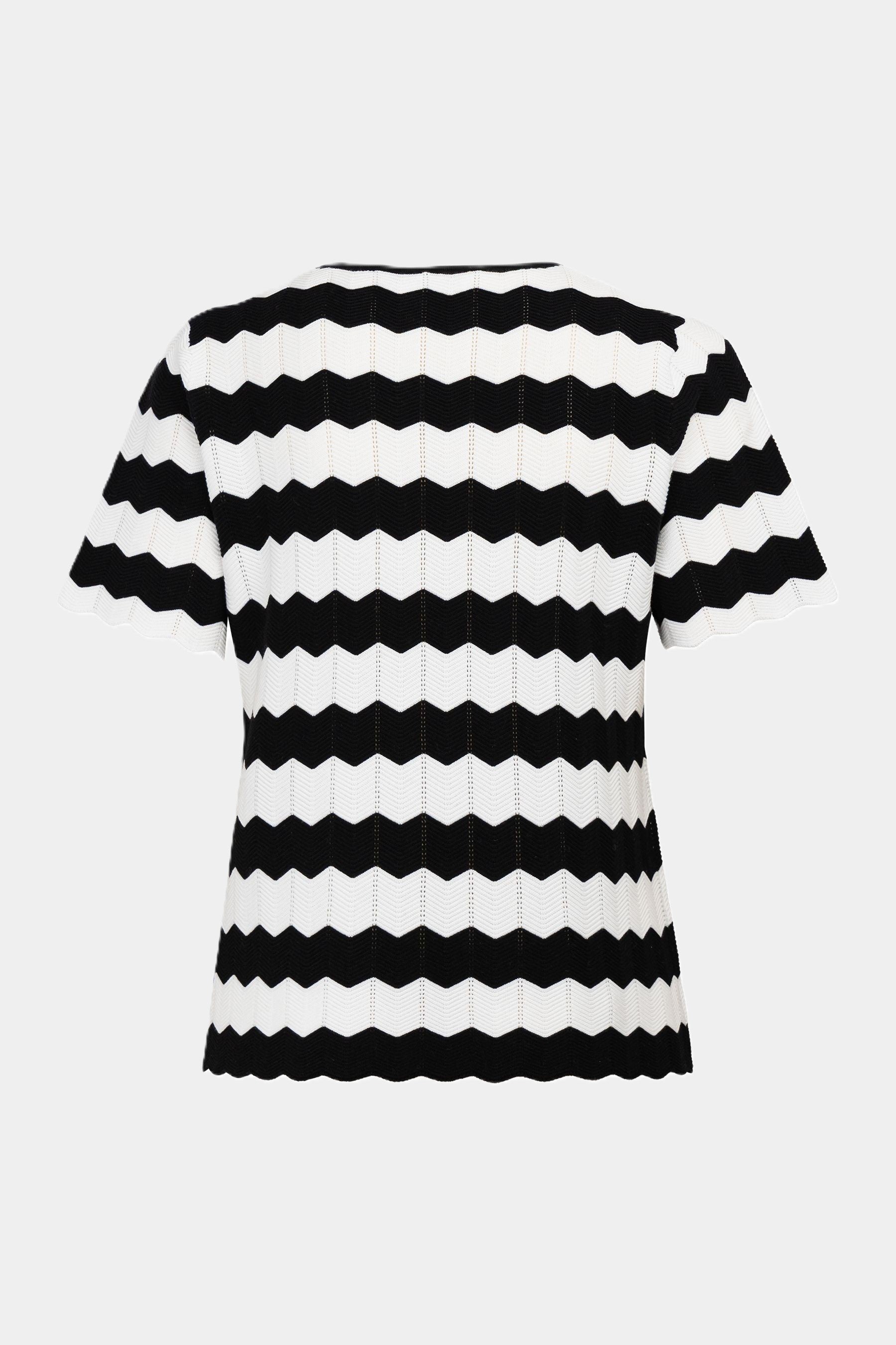 Strickshirt gestreift Zick Zack Optik BLACK